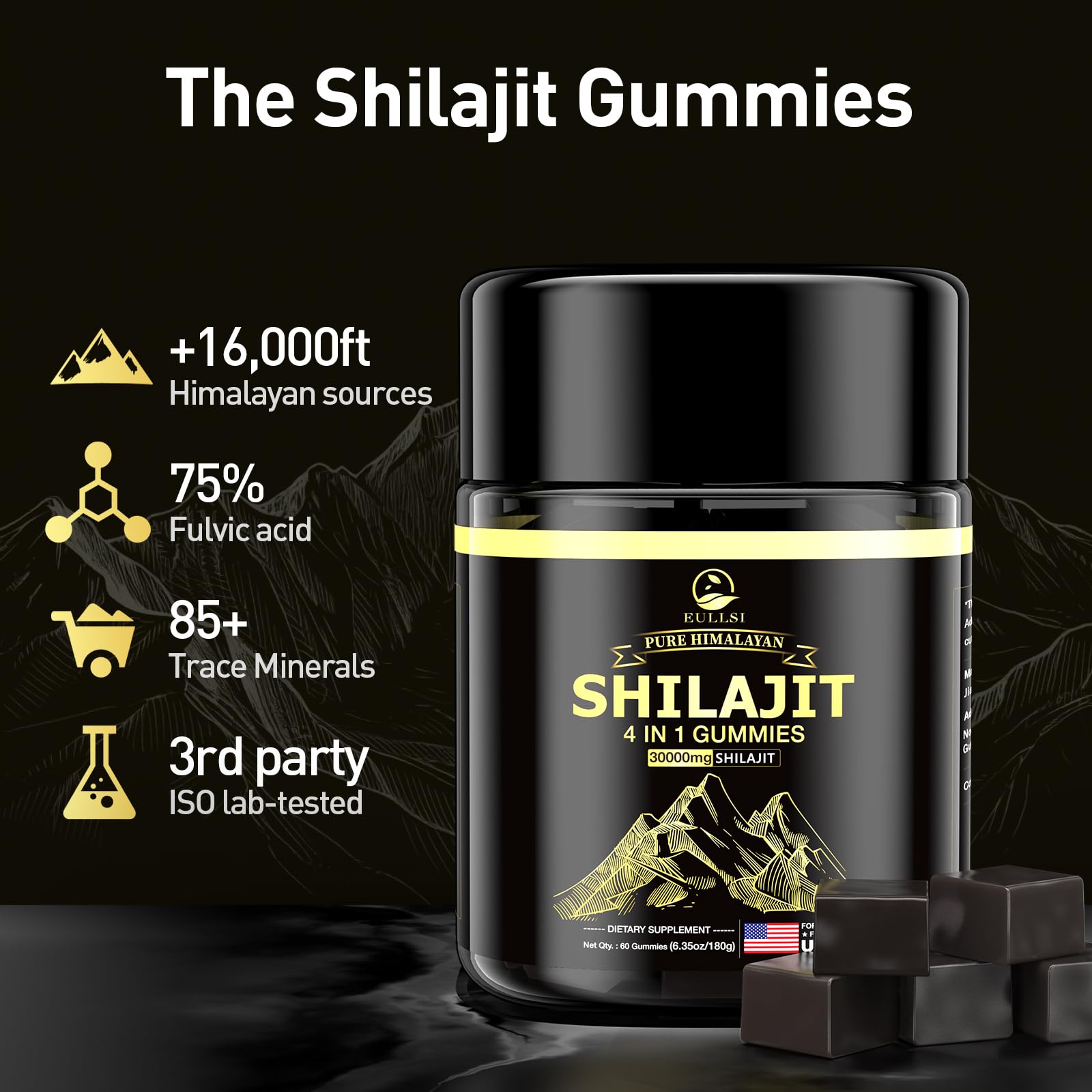 Eullsi Shilajit Gummies + Ashwagandha – 60 Count, Vegan & Non-GMO