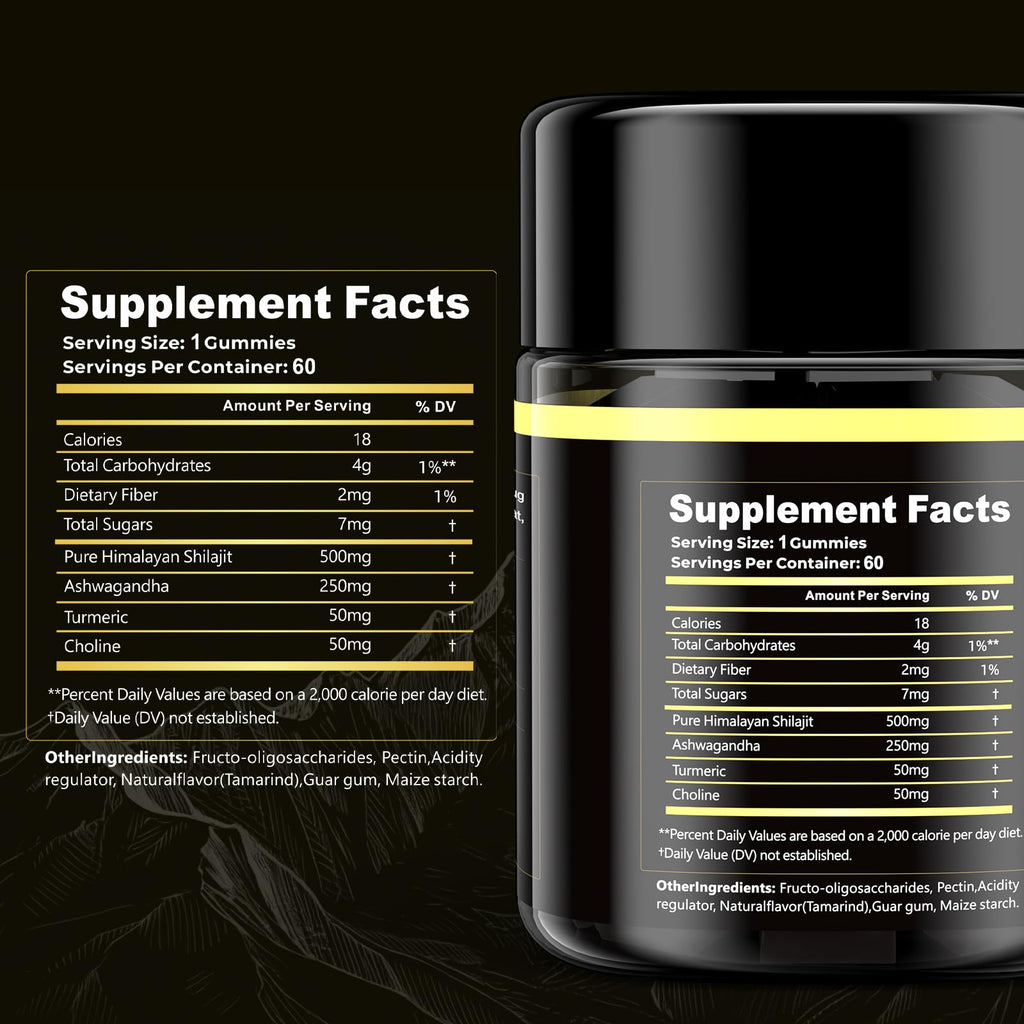 Eullsi Pure Himalayan Shilajit Gummies + Ashwagandha for Energy, Stamina & Immune Support | Vegan Non-GMO, 180 Count