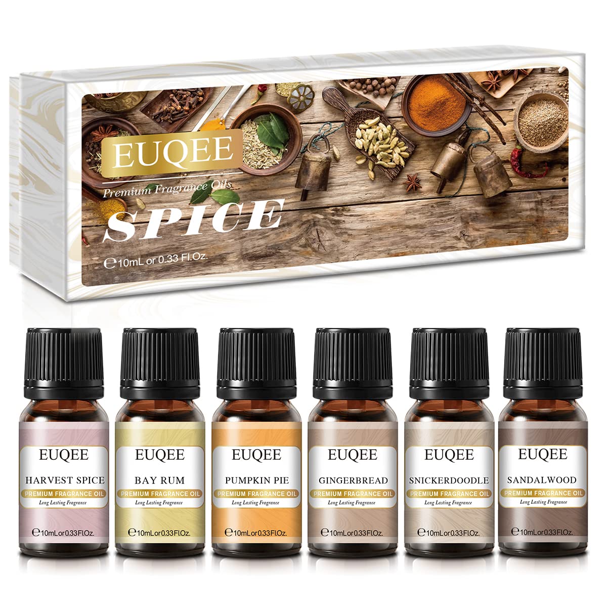 EUQEE 6PCS Spice Autumn Fragrance Oils Set | 6x10ml for Candles & Diffusers