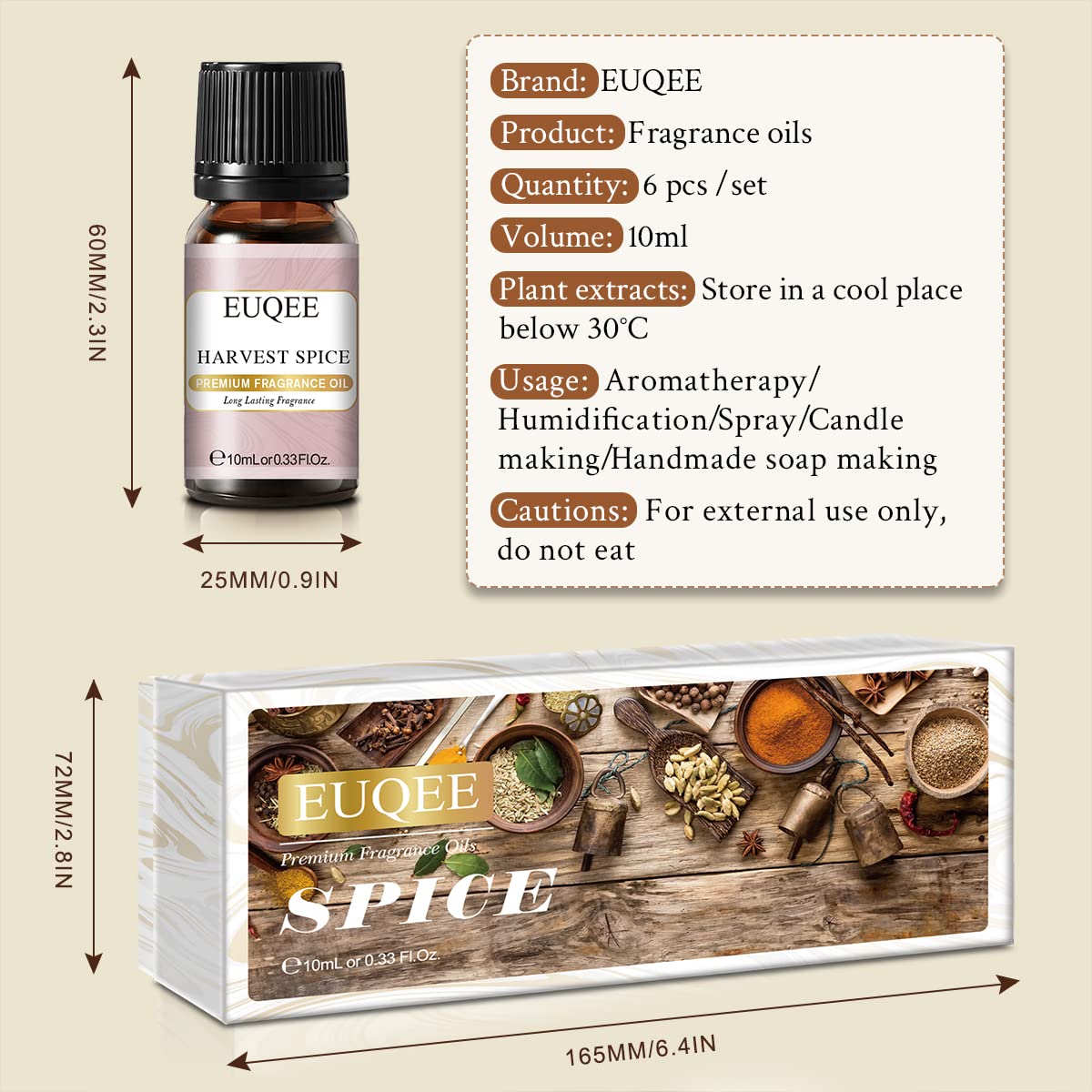 EUQEE 6PCS Spice Autumn Fragrance Oils Set | 6x10ml for Candles & Diffusers