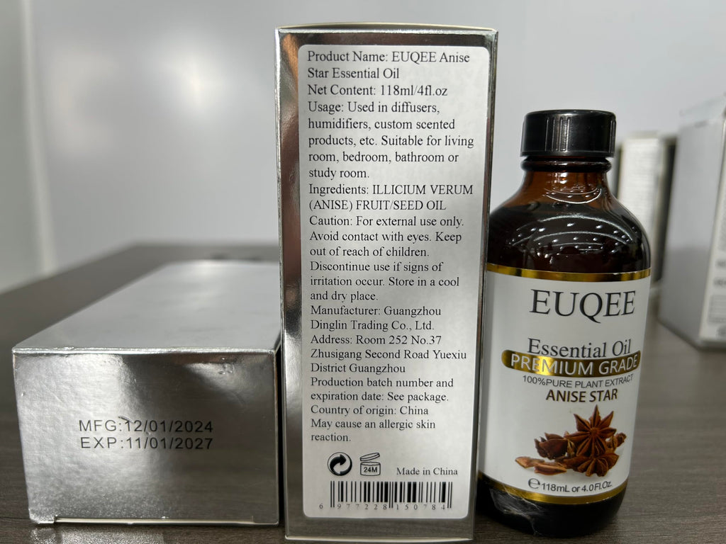 EUQEE Anise Star Essential Oil 4oz / 118ml – Pure & Premium Fragrance with Glass Dropper