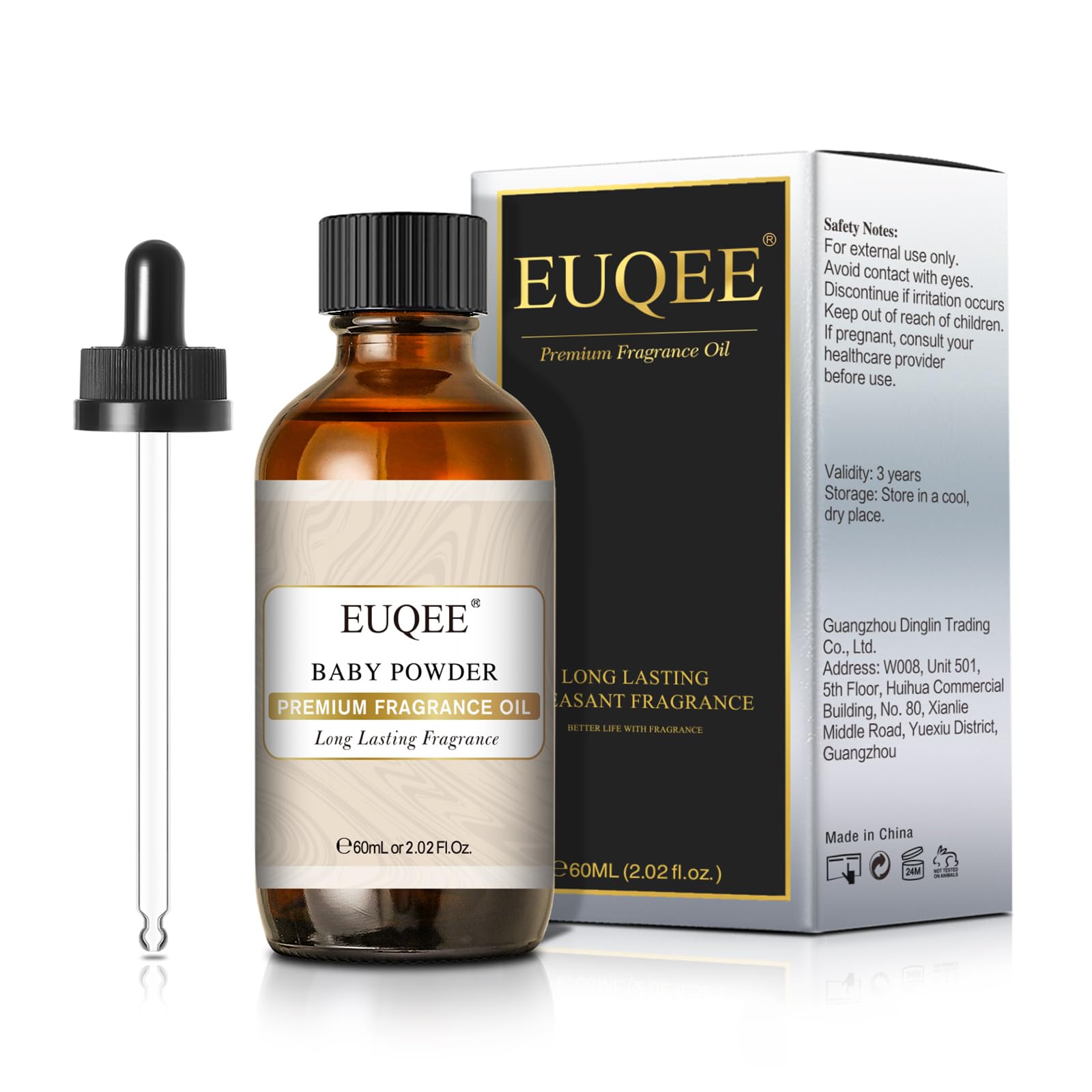 EUQEE Baby Powder Fragrance Oil 60ml with Glass Dropper – Premium Fragrance for Aromatherapy, Candles & DIY Bath Bombs (2.02 Fl oz)