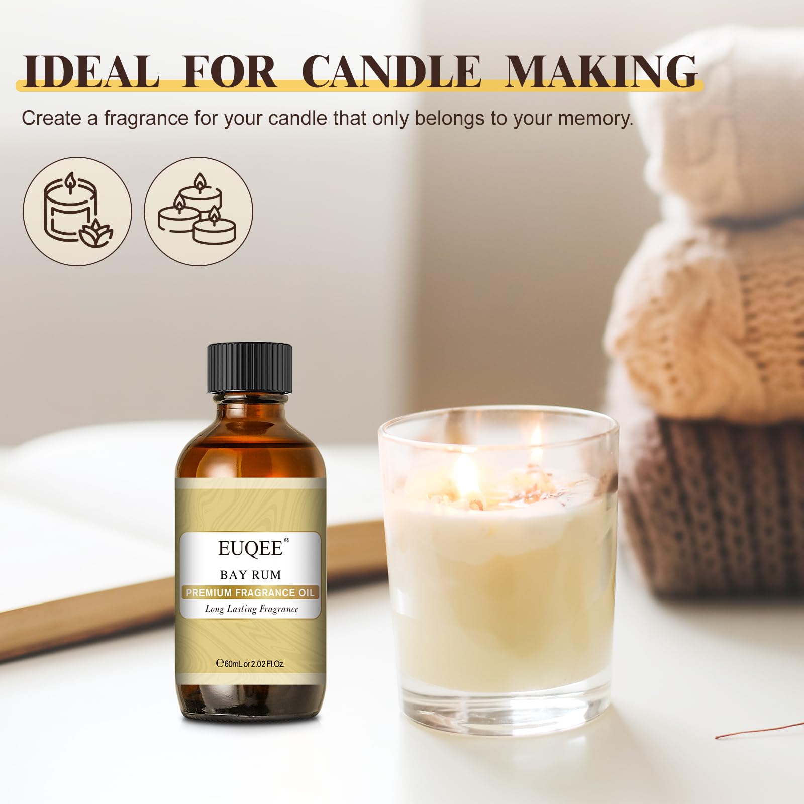 EUQEE Bay Rum Fragrance Oil with Glass Dropper – 60 ml