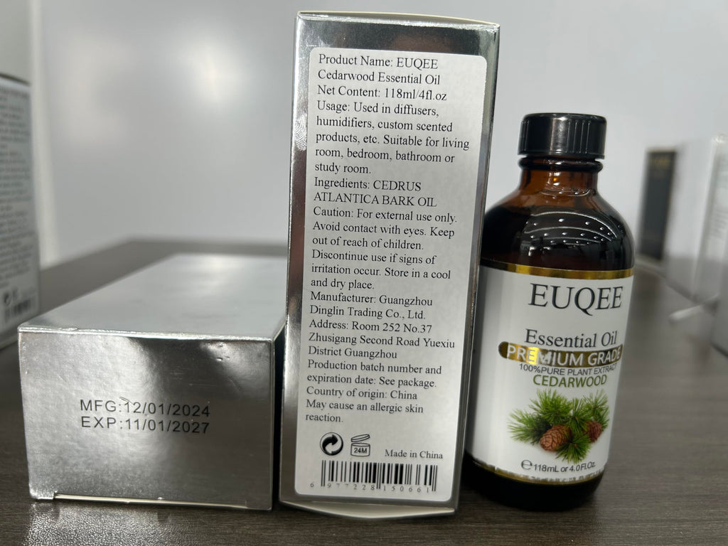 EUQEE Cedarwood Essential Oil 118mL – Pure Cedarwood Oil for Diffusers & Humidifiers | Glass Dropper