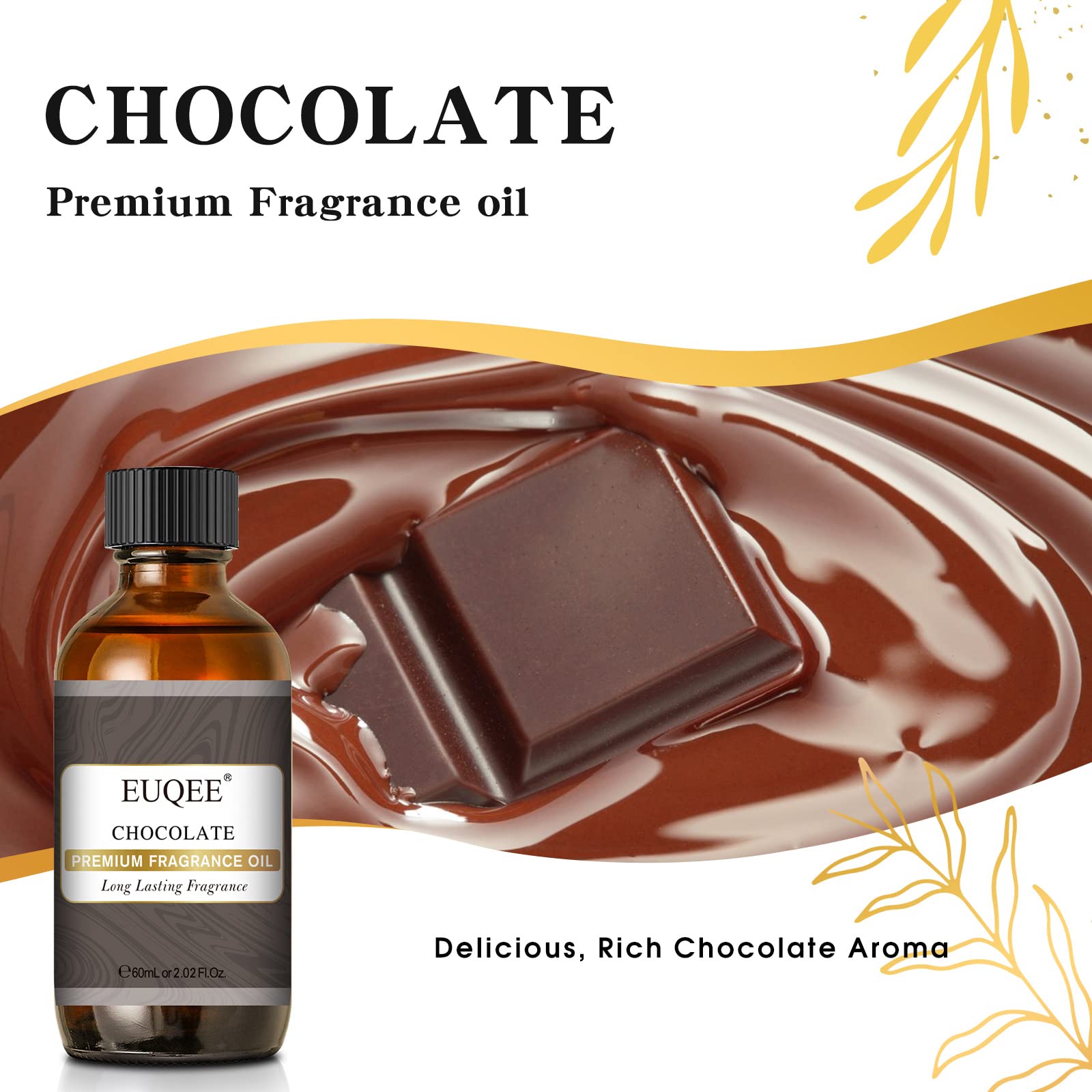 EUQEE Chocolate Fragrance Oil 2.02 Fl oz (60 ml) – Premium Grade with Glass Dropper for Diffusers, Soaps & Candles