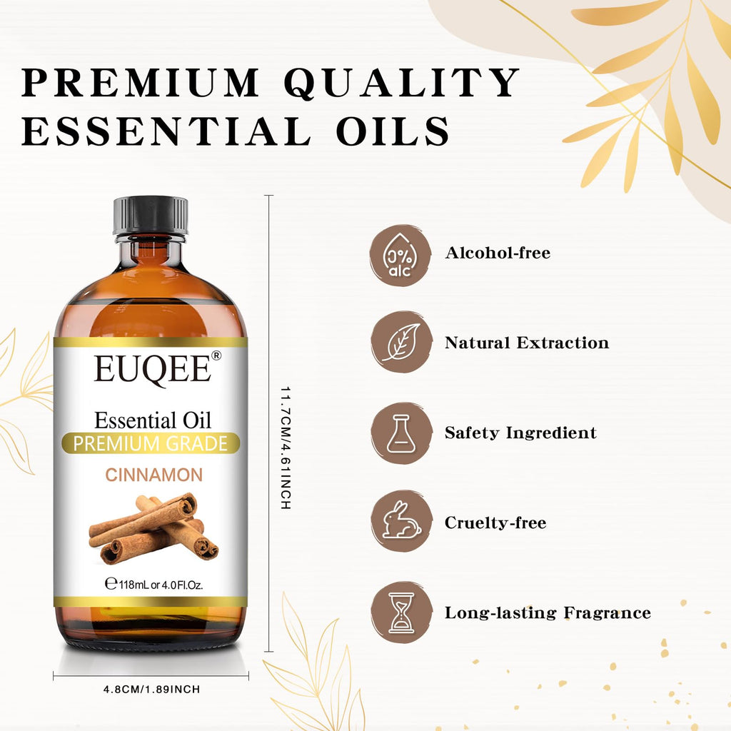 EUQEE Cinnamon Essential Oil 118ml – Pure Essential Oil for Diffuser, Aromatherapy & DIY Projects (4 Fl Oz)