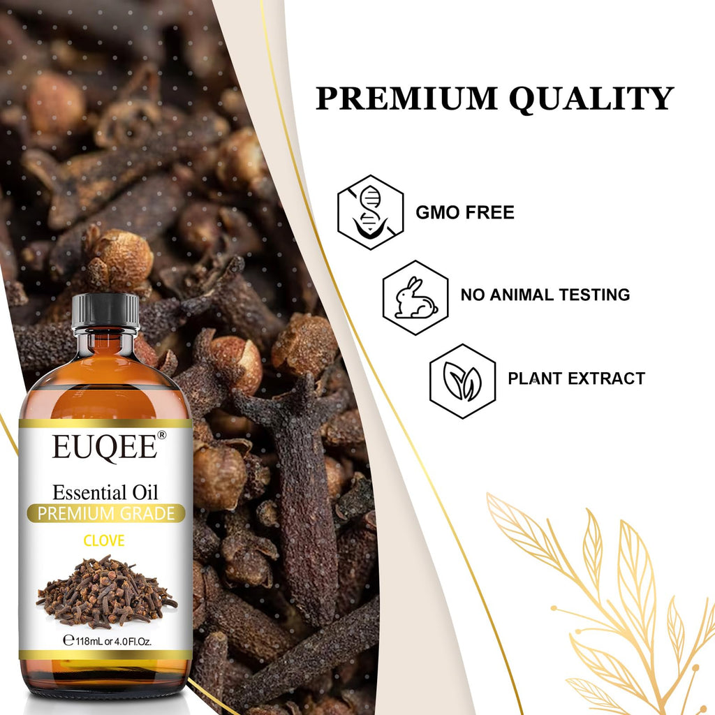 EUQEE Clove Essential Oil – 4 oz / 118 ml with Glass Dropper | Premium Clove Bud Oil