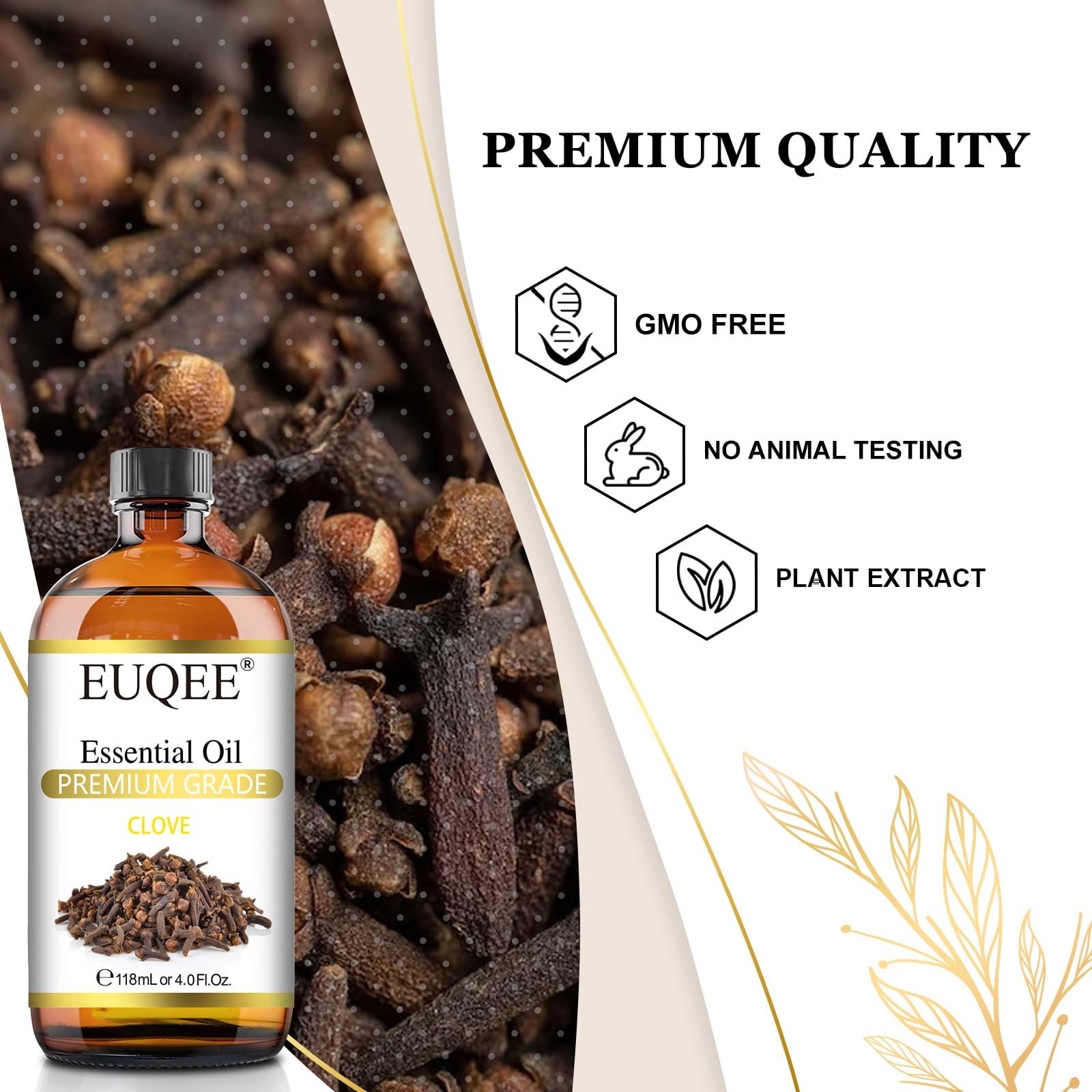EUQEE Clove Essential Oil – 4 oz / 118 ml with Glass Dropper | Premium Clove Bud Oil