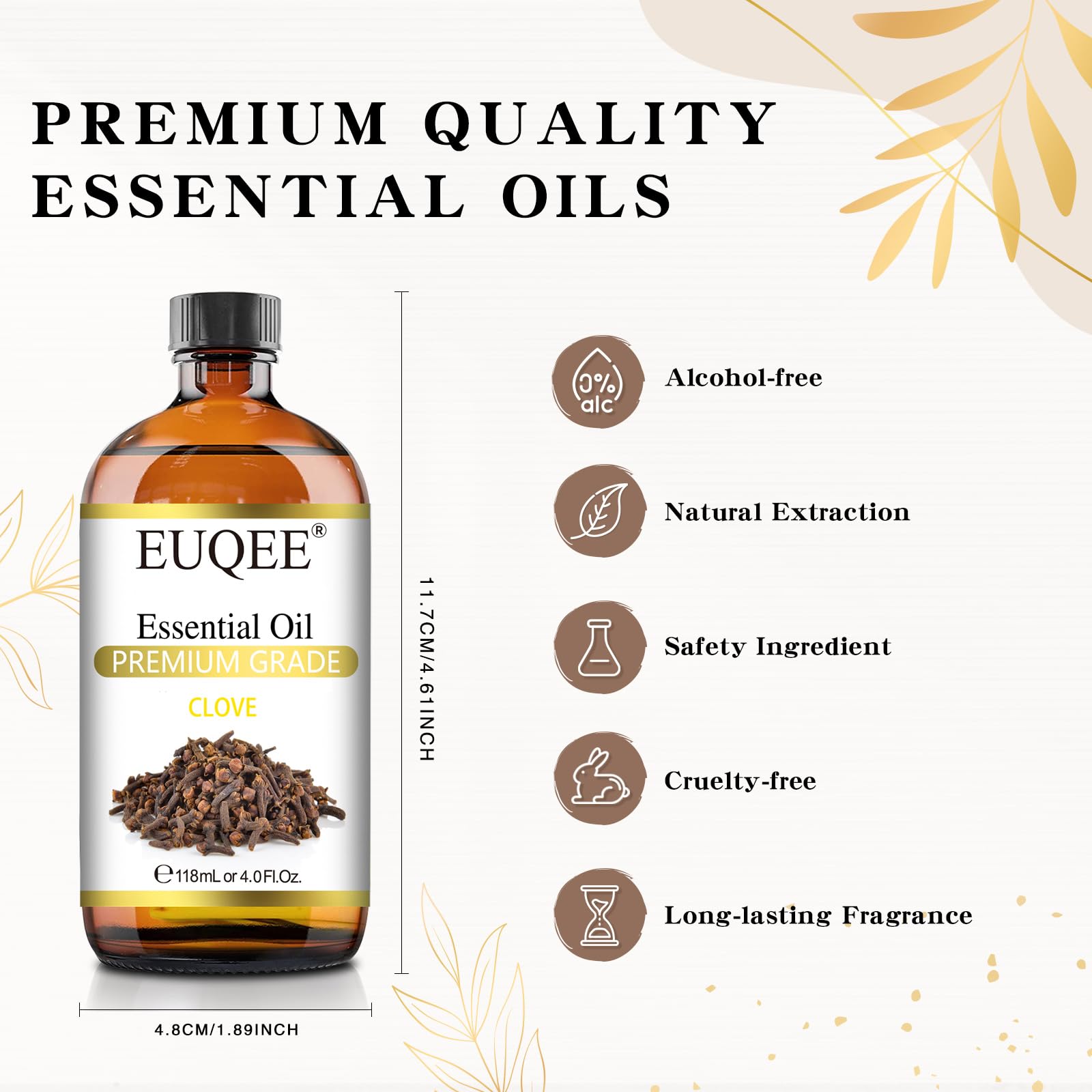 EUQEE Clove Essential Oil – 4 oz / 118 ml with Glass Dropper | Premium Clove Bud Oil