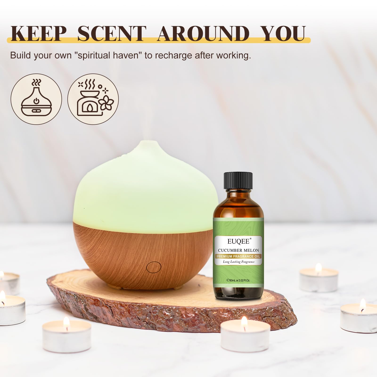 EUQEE Cucumber Melon Fragrance Oil – Premium 60ml (2.02 Fl oz) with Glass Dropper | Diffuser, Soap & Candle Making
