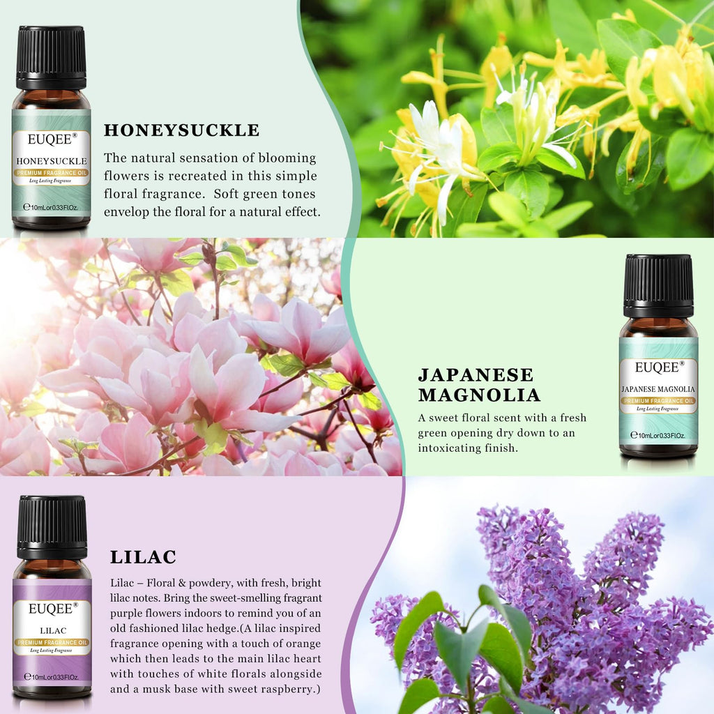 EUQEE Premium Floral Fragrance Oils Set 6x10ml – Diffuser & DIY Candle