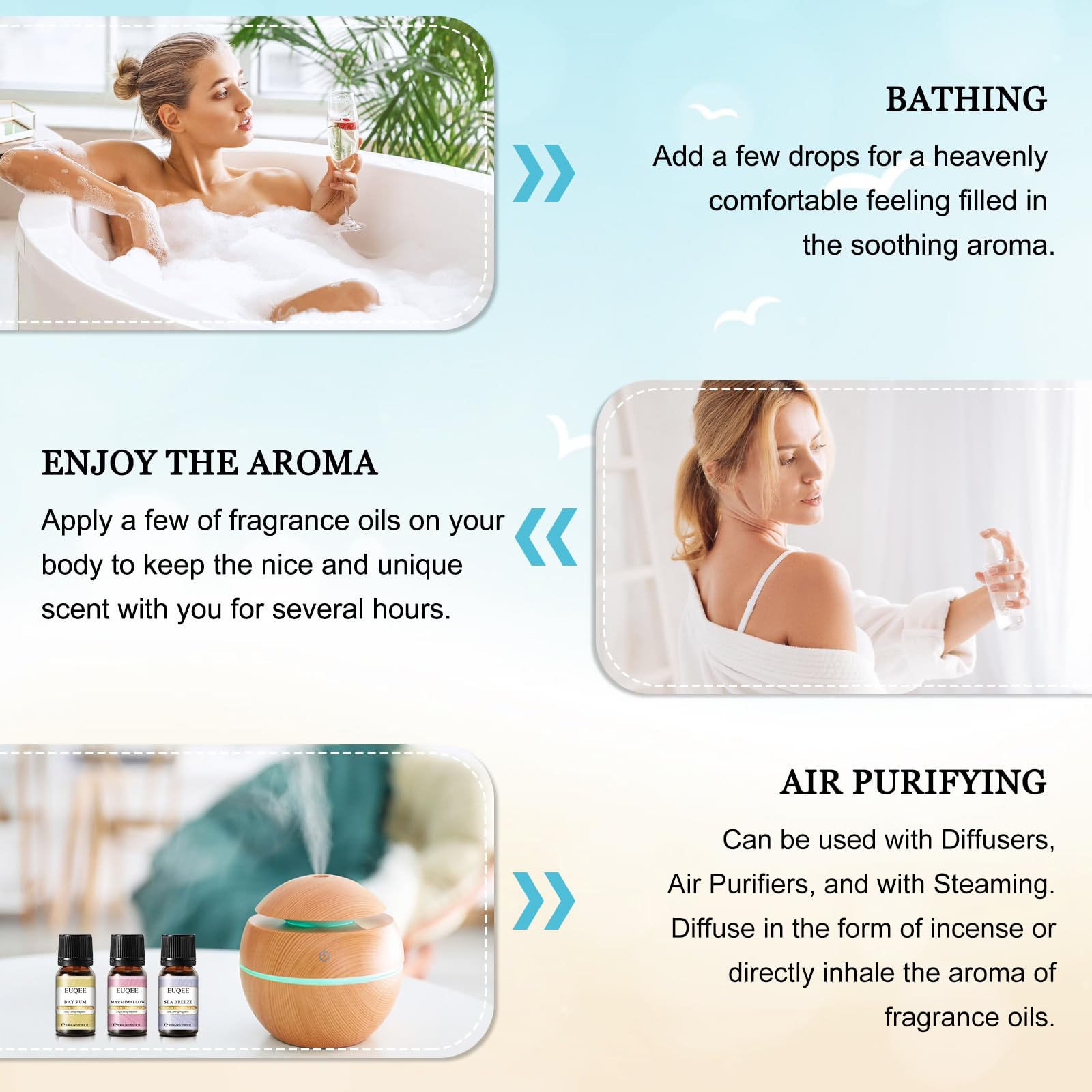 EUQEE Summer Fragrance Oil Gift Set – 6x10ml Holiday Island Aromatherapy Oils