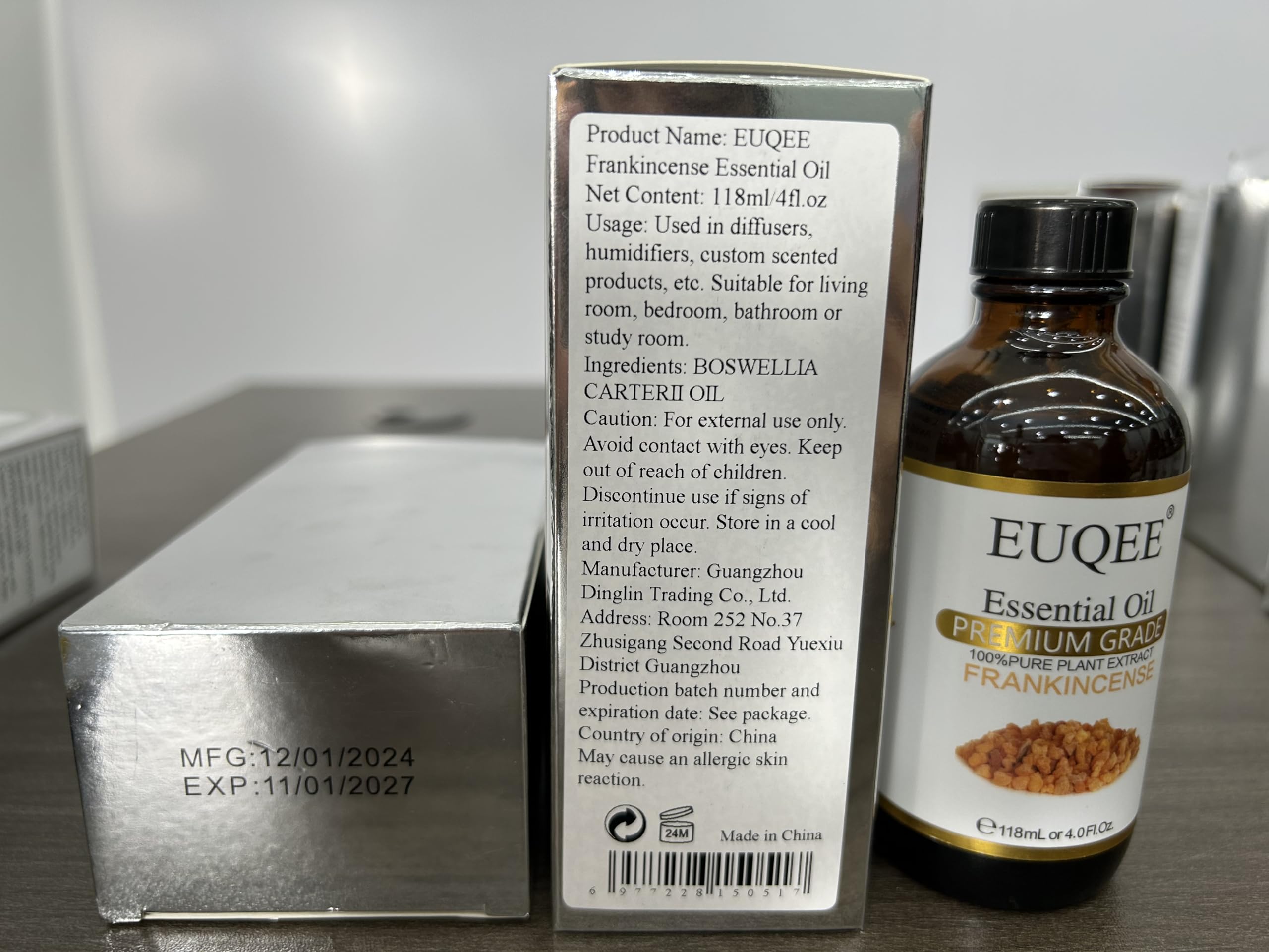 EUQEE Frankincense Essential Oil 118ml (4 fl oz) – Pure Oil with Glass Dropper