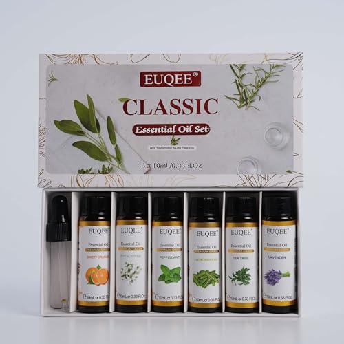 EUQEE 6-Piece Essential Oils Set – 10ml Each (Lavender, Eucalyptus, Peppermint, Tea Tree, Sweet Orange, Lemongrass)