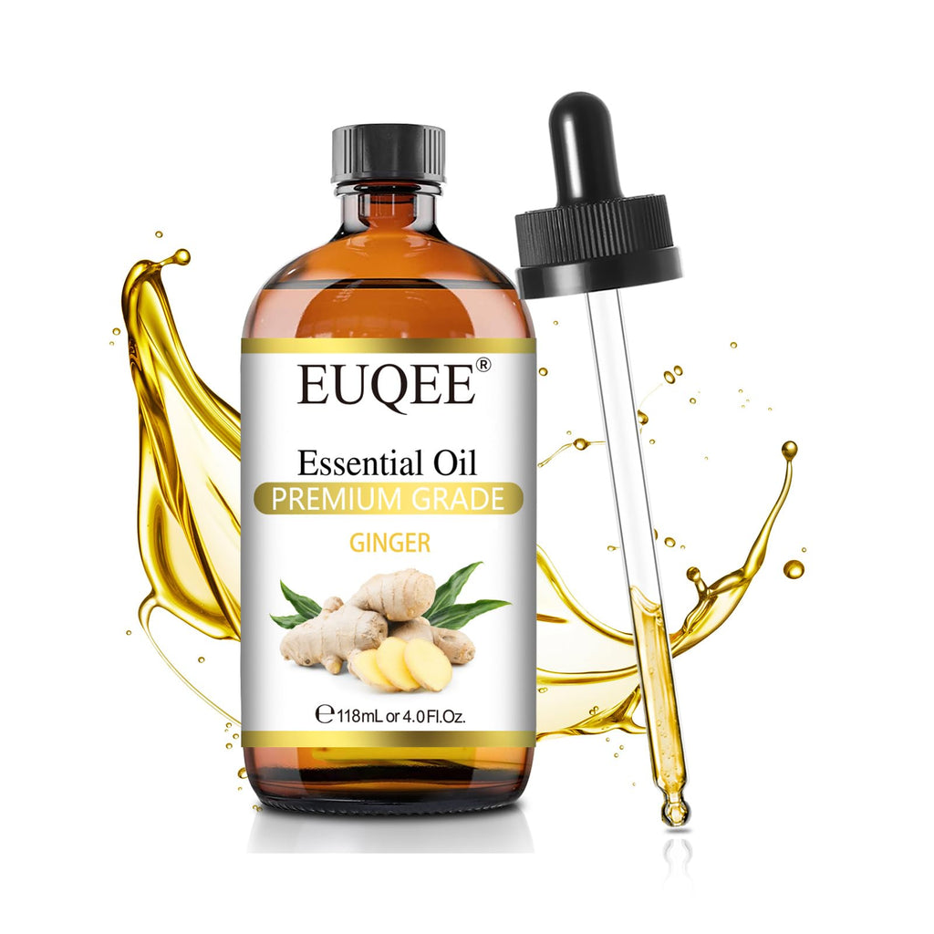 EUQEE Ginger Essential Oil 118mL – Pure Ginger Oil in Amber Bottle with Glass Dropper