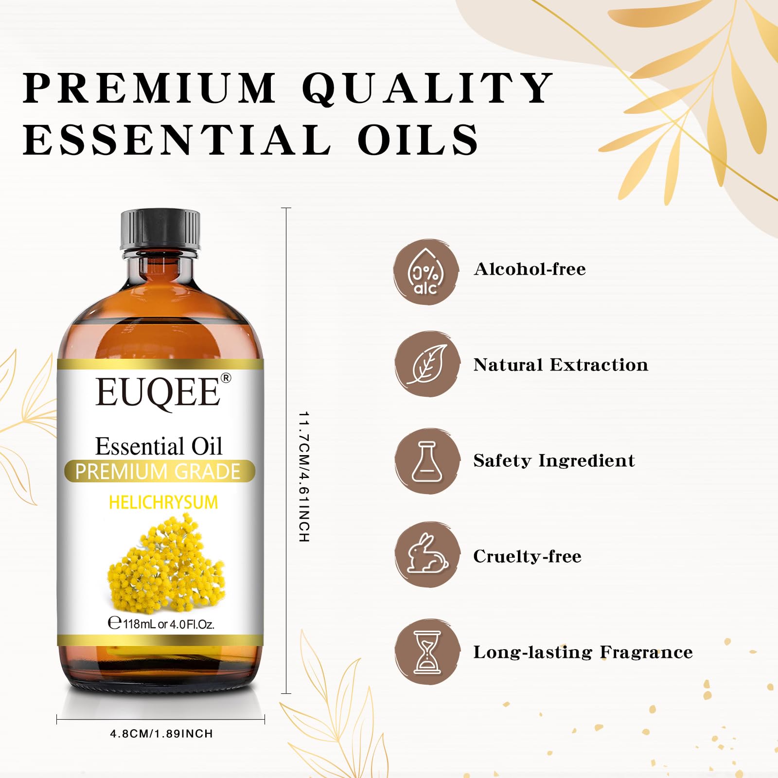 EUQEE Helichrysum Essential Oil 4 oz/118 ml – Amber Glass Dropper Bottle