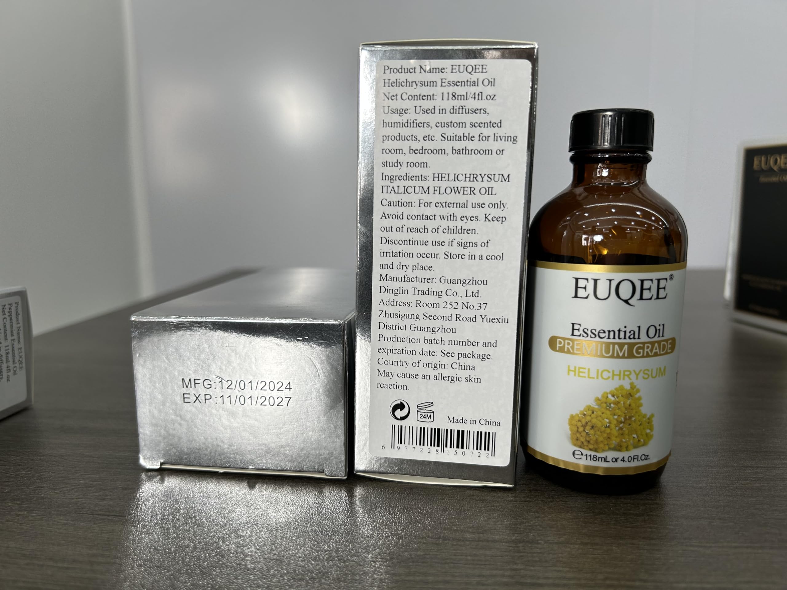 EUQEE Helichrysum Essential Oil 4 oz/118 ml – Amber Glass Dropper Bottle