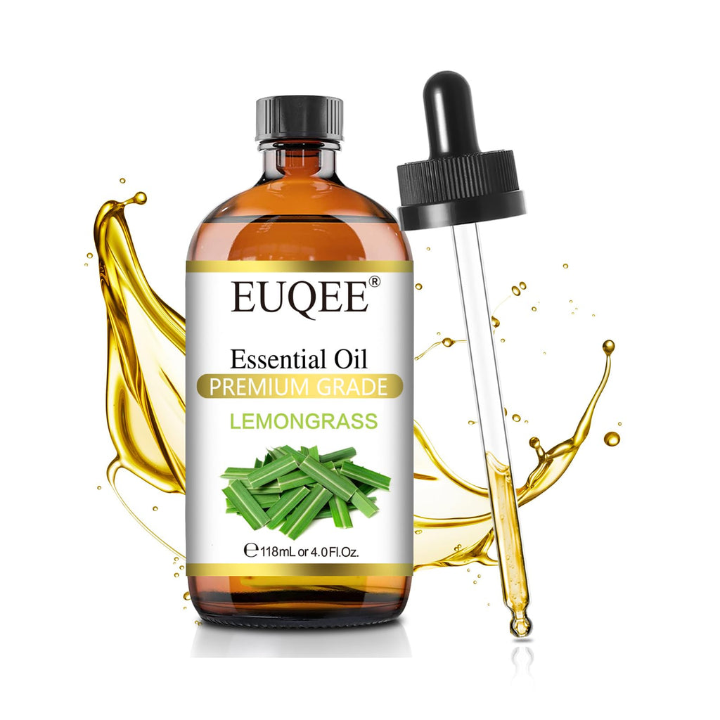 EUQEE Lemongrass Essential Oil 118ml with Glass Dropper | Premium Lemongrass Oil for Diffuser & Candle Making
