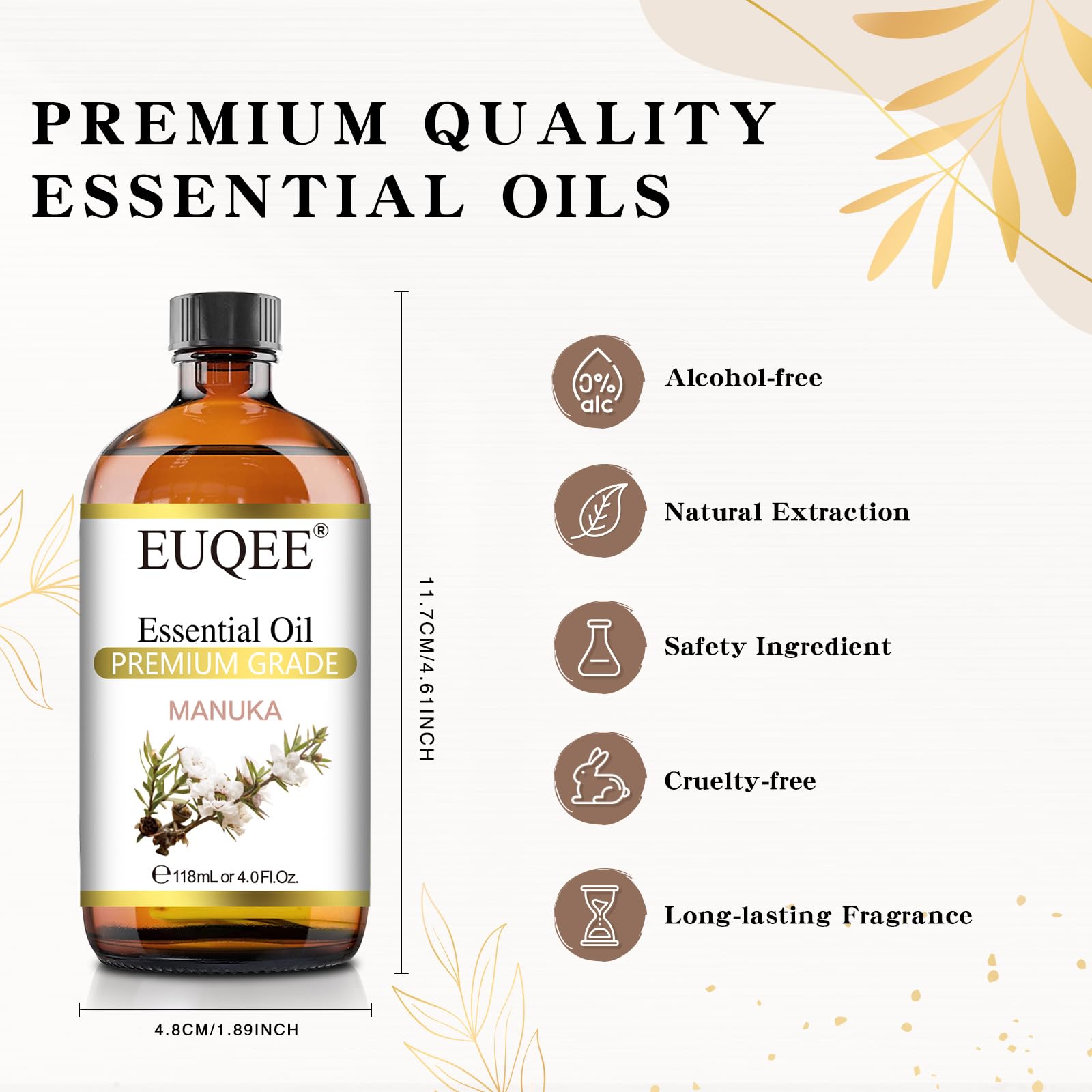 EUQEE Manuka Essential Oil 118ml – Glass Dropper, Skin Care & Diffuser