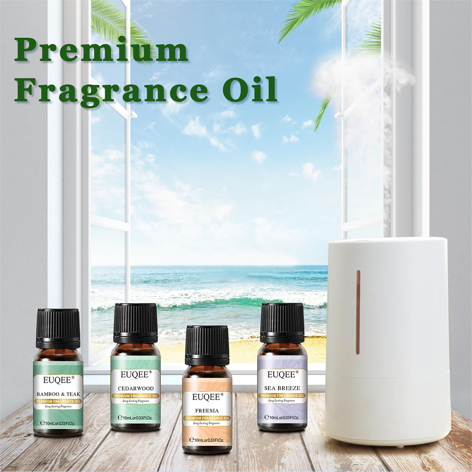 EUQEE Nature Air Premium Grade Scented Oils Gift Set - 6x10ml (Sea Breeze, Freesia, Bamboo & Teak, Cedarwood, Forest Pine, Sandalwood)