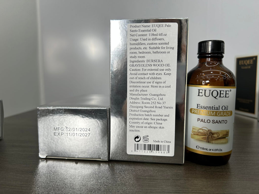 EUQEE Palo Santo Essential Oil 118mL (4 Fl. Oz) – Pure Oil with Glass Dropper
