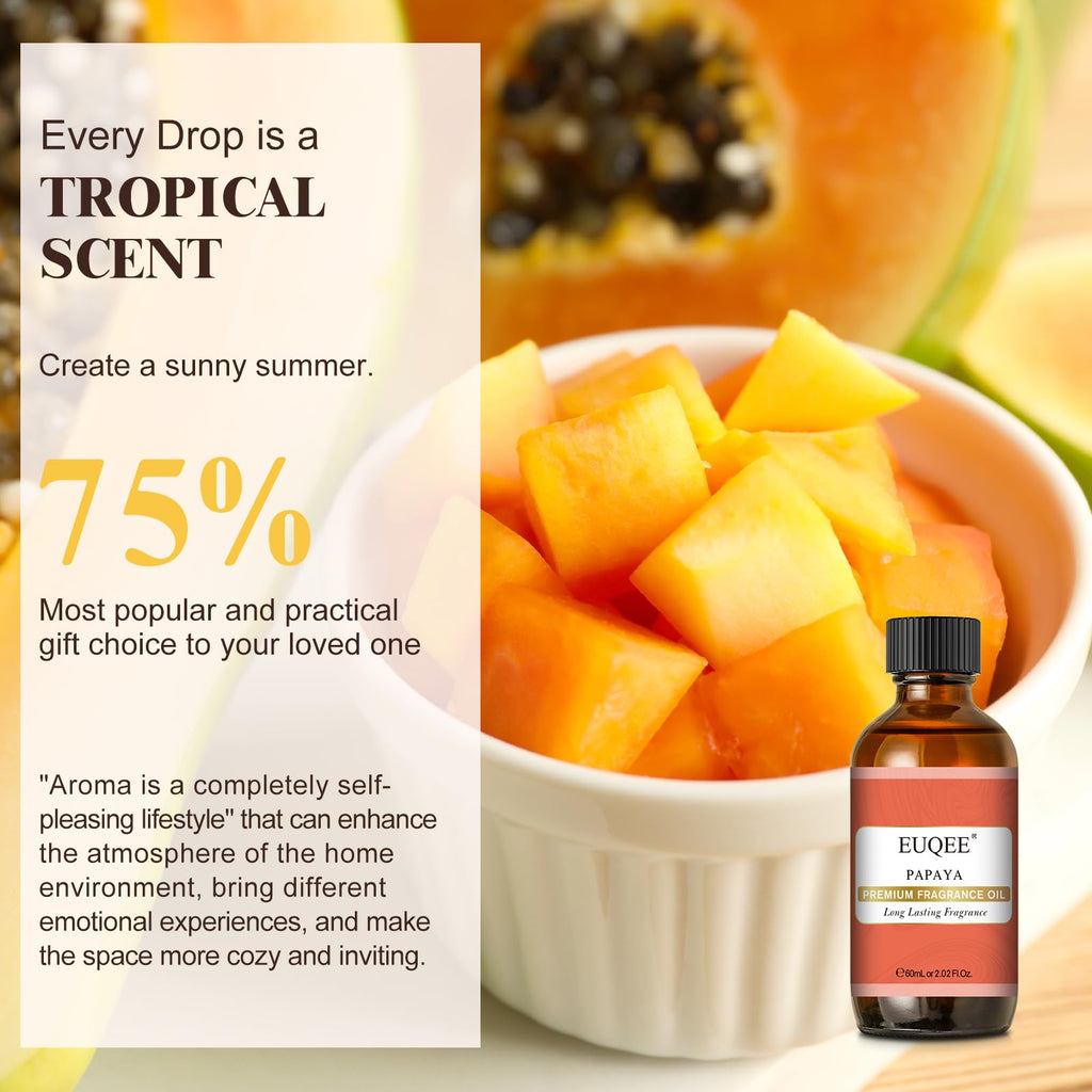 EUQEE Papaya Fragrance Oil – Premium Essential Oil with Glass Dropper (2.02 fl oz / 60 ml) for Aromatherapy, Soap & Candles
