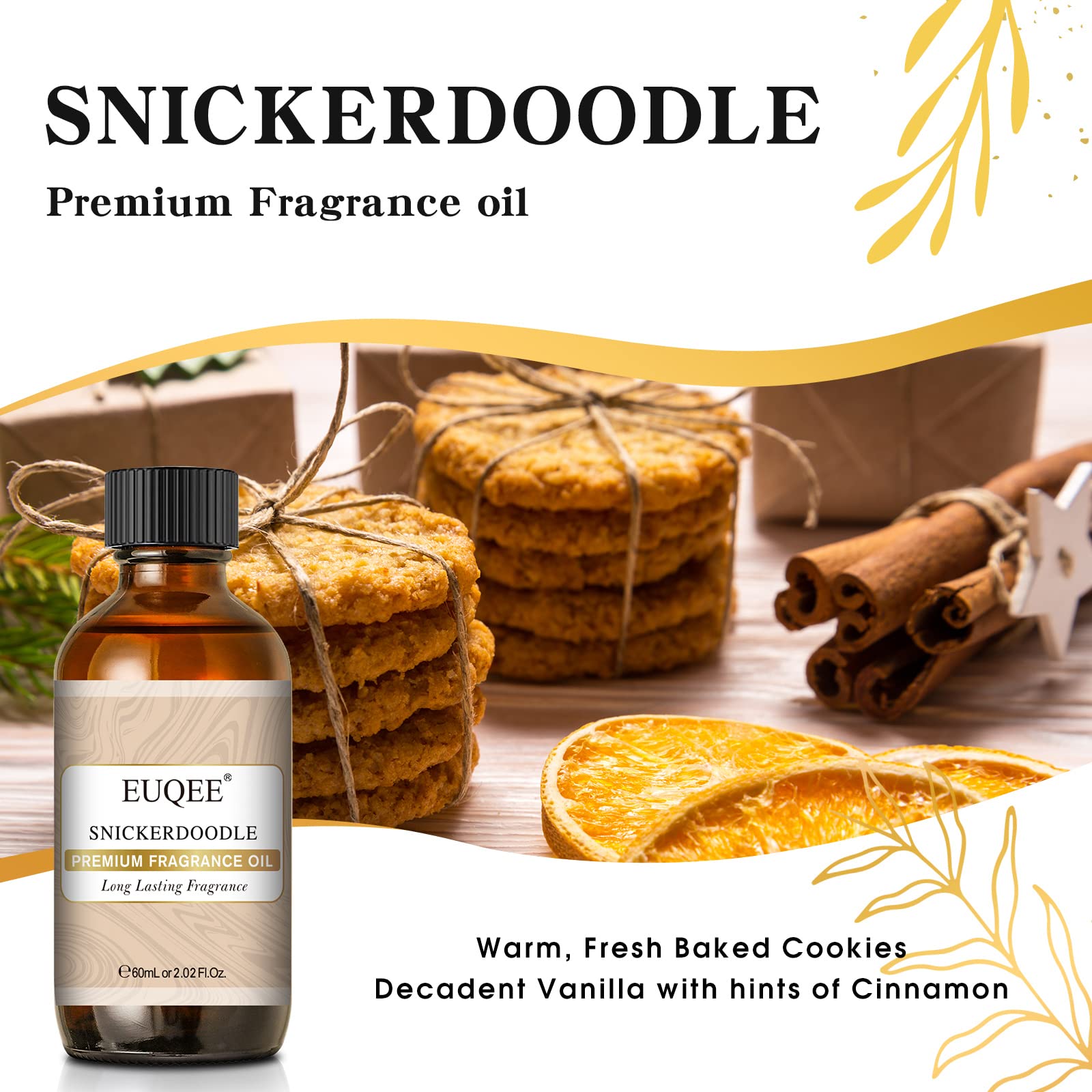 EUQEE Snickerdoodle Fragrance Oil – Premium Grade, 60 ml with Glass Dropper for Soap Making, Diffusers & Aromatherapy