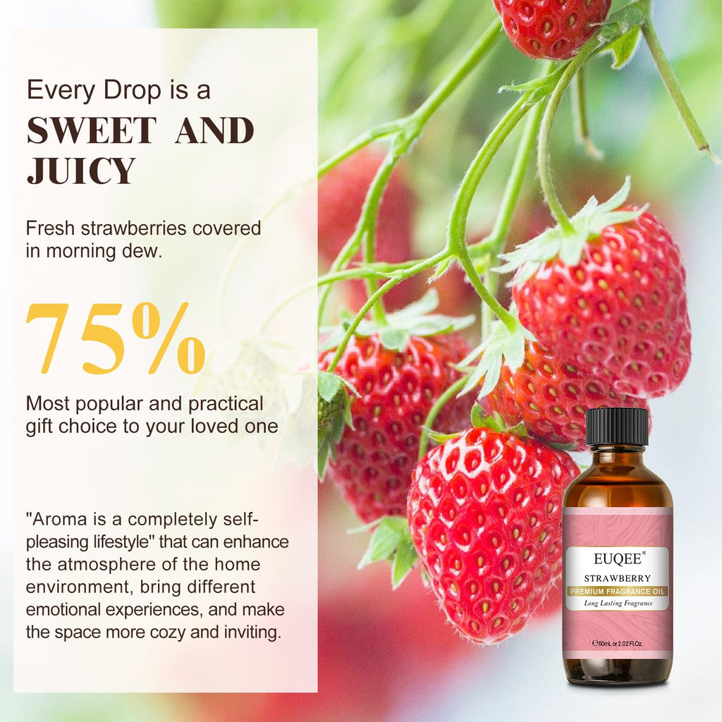 EUQEE 2.02 Fl oz Strawberry Fragrance Oil | Premium Strawberry Essential Oil with Glass Dropper – 60 ml