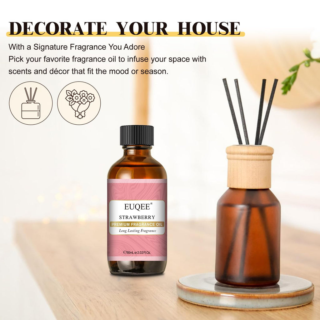 EUQEE 2.02 Fl oz Strawberry Fragrance Oil | Premium Strawberry Essential Oil with Glass Dropper – 60 ml
