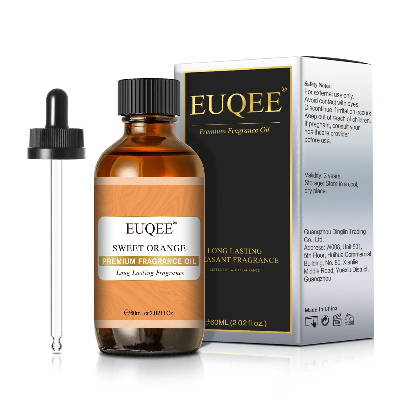 EUQEE Sweet Orange Fragrance Oil 60ml – Glass Dropper for Diffusers, Candles & Soap