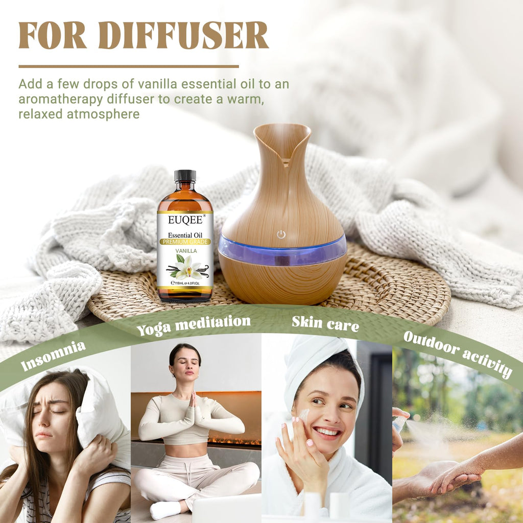 EUQEE Vanilla Essential Oil 118ml (4.0 Fl Oz) – Pure Vanilla Fragrance for Diffuser, Massage, DIY Soap & Candles