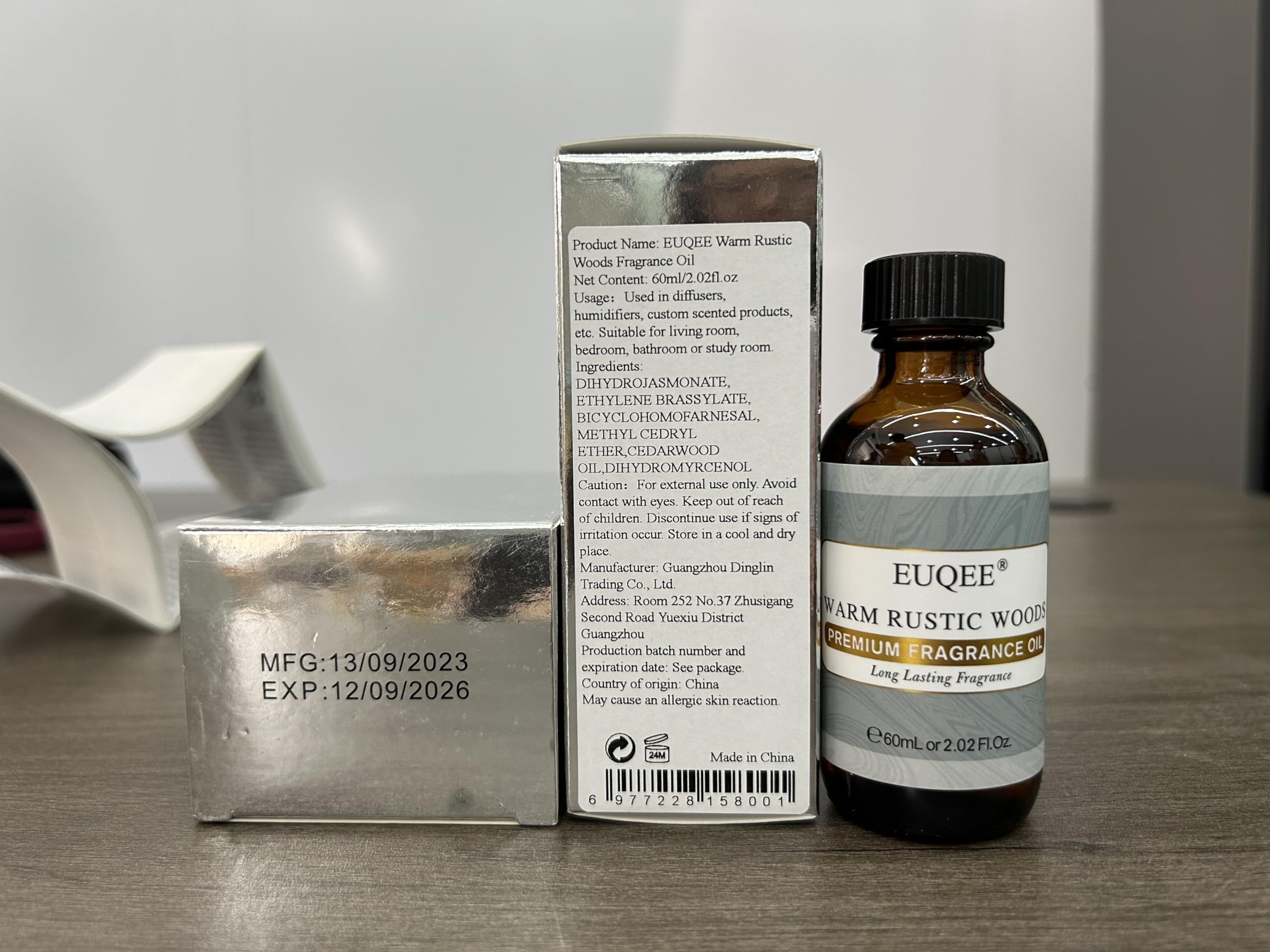 EUQEE Warm Rustic Woods Fragrance Oil – Premium 60ml with Glass Dropper (Diffuser, Candle & DIY Soap)