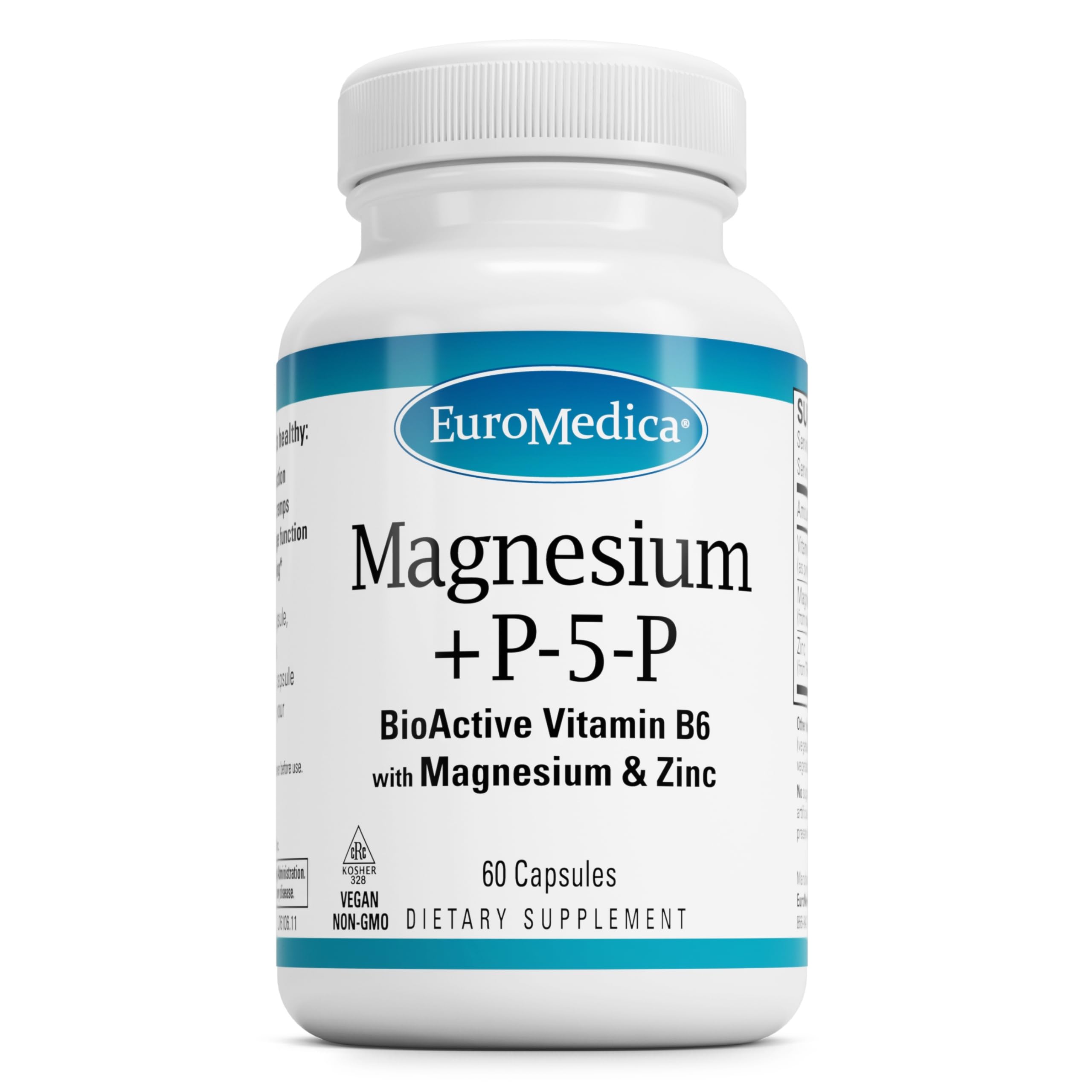 EuroMedica Magnesium + P-5-P - Bone & Heart Health Support Supplement - 60 Vegan Capsules