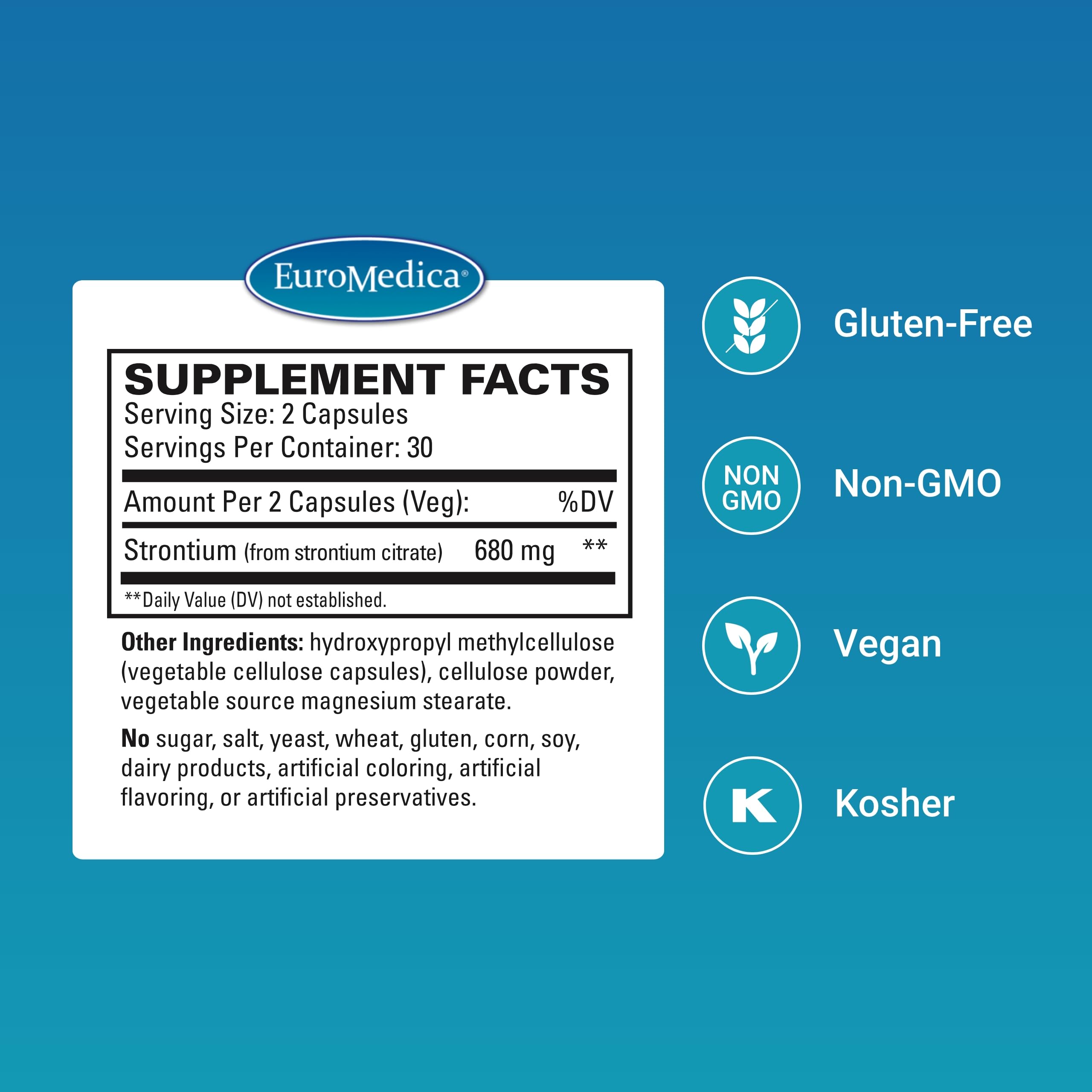 EuroMedica Strontium - Bone Health & Strength Support Supplement | 60 Vegan Capsules