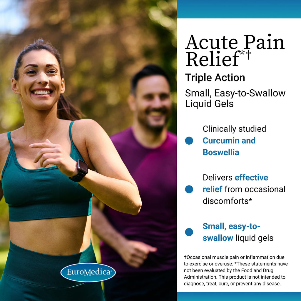 Euromedica Acute Pain Relief – Curcumin BCM-95 & BOS-10 Boswellia, 60 Gel Caps