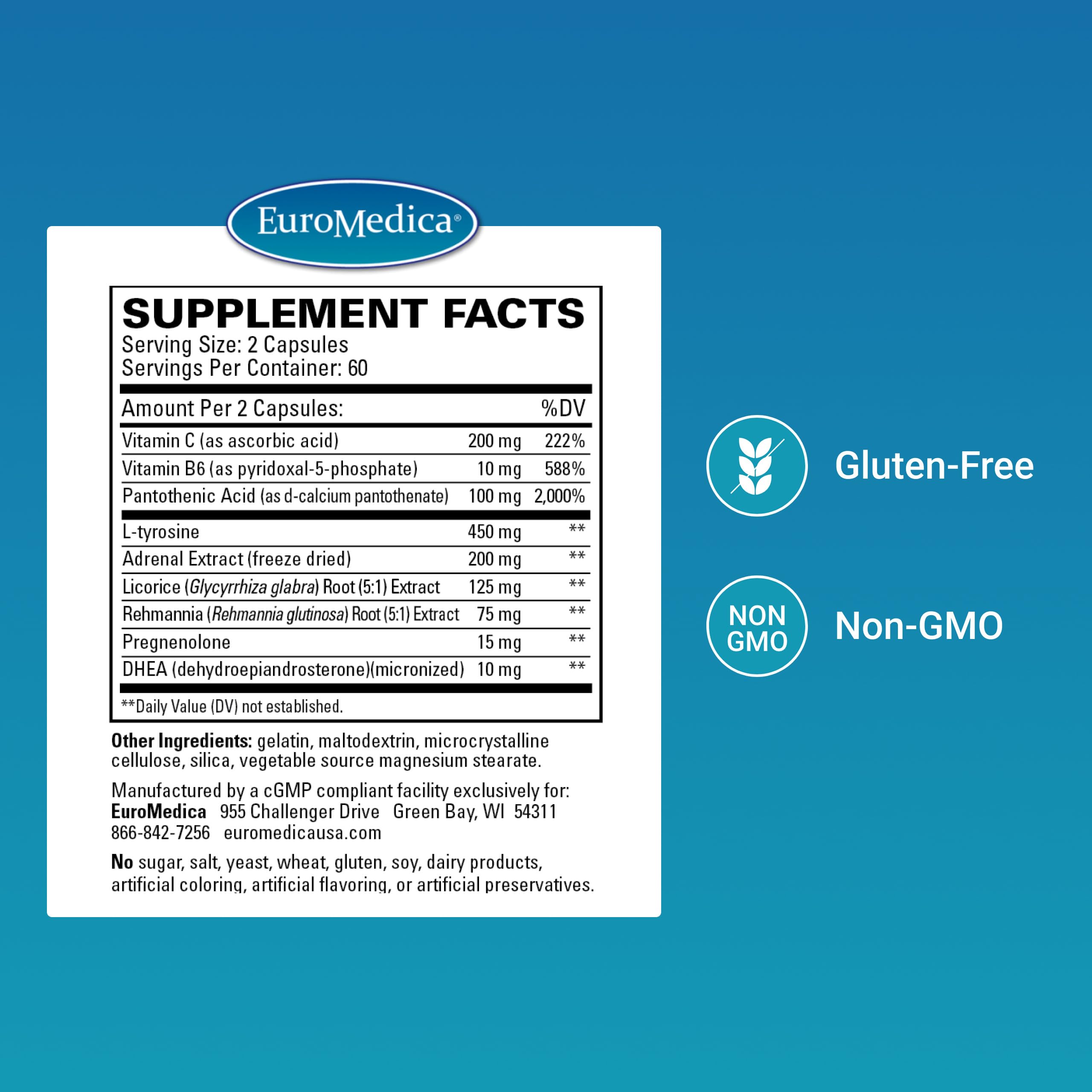 EuroMedica Adrenaplex – Adrenal Gland Support Supplement with Vitamin C & B6 | 120 Capsules