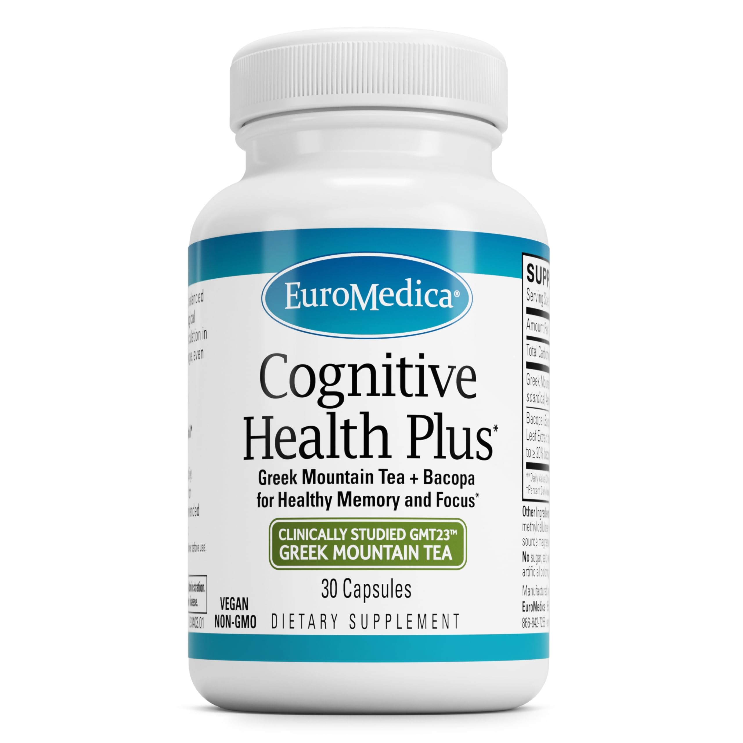 EuroMedica Cognitive Health Plus - Brain Health Supplement for Focus & Memory | Non-GMO & Vegan | 30 Capsules