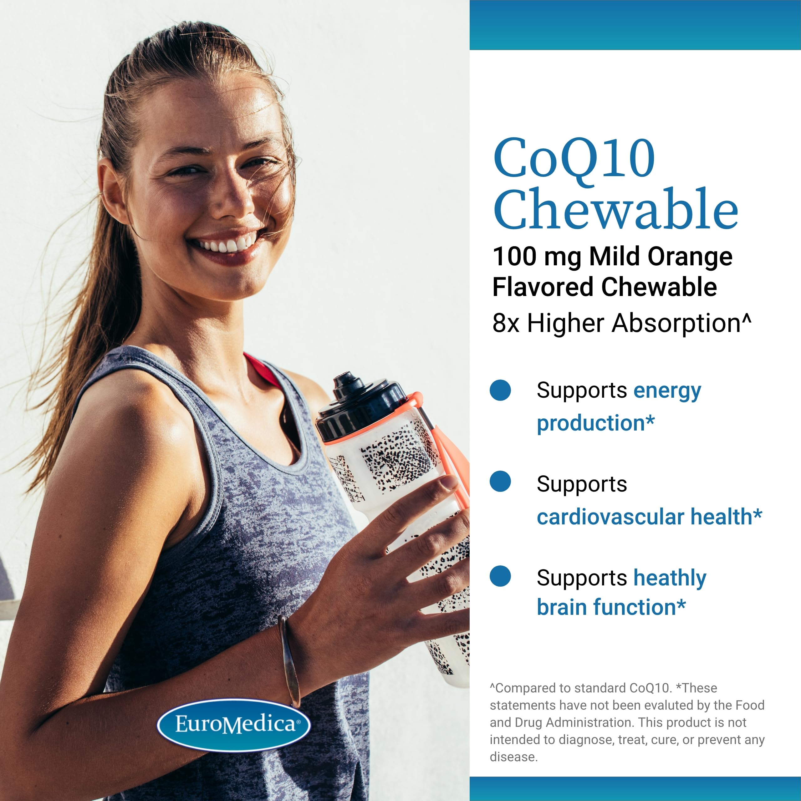 EuroMedica CoQ10 100 mg Chewable - Higher Absorption for Energy, Aging & Brain Health (30 Tablets)