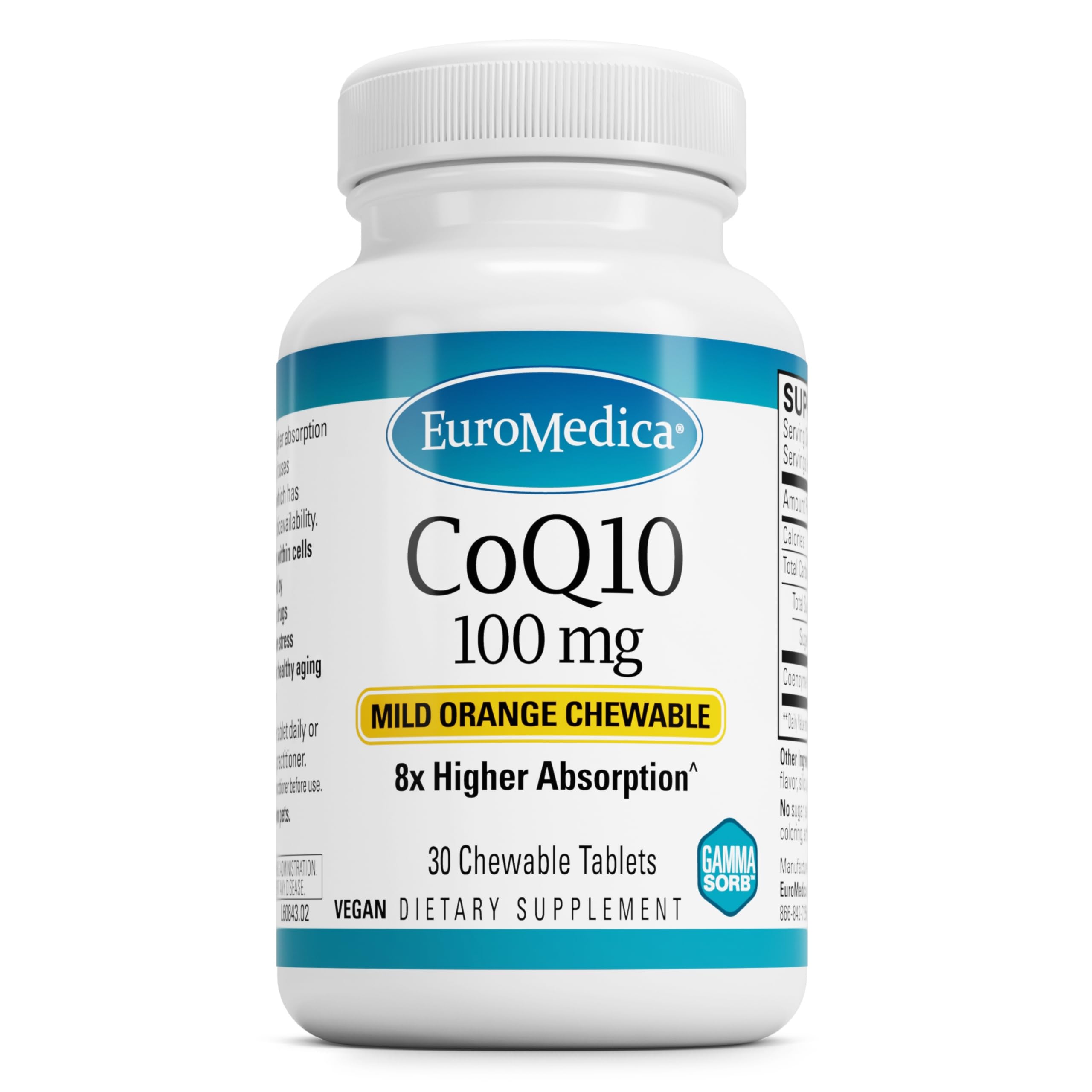 EuroMedica CoQ10 100 mg Chewable - Higher Absorption for Energy, Aging & Brain Health (30 Tablets)