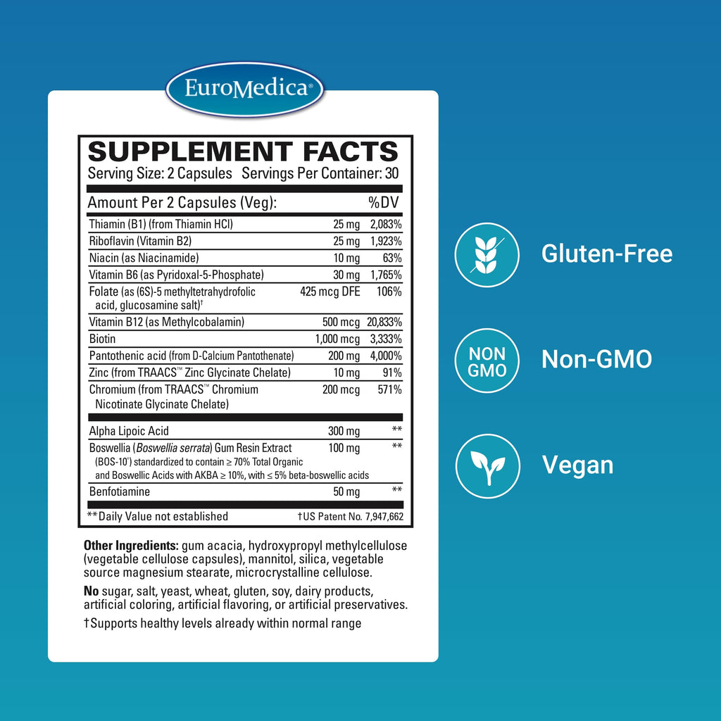 EuroMedica Nerve Complex | Bioactive Vitamin B12, Boswellia Serrata | Nerve & Circulation Support | Vegan Capsules 60