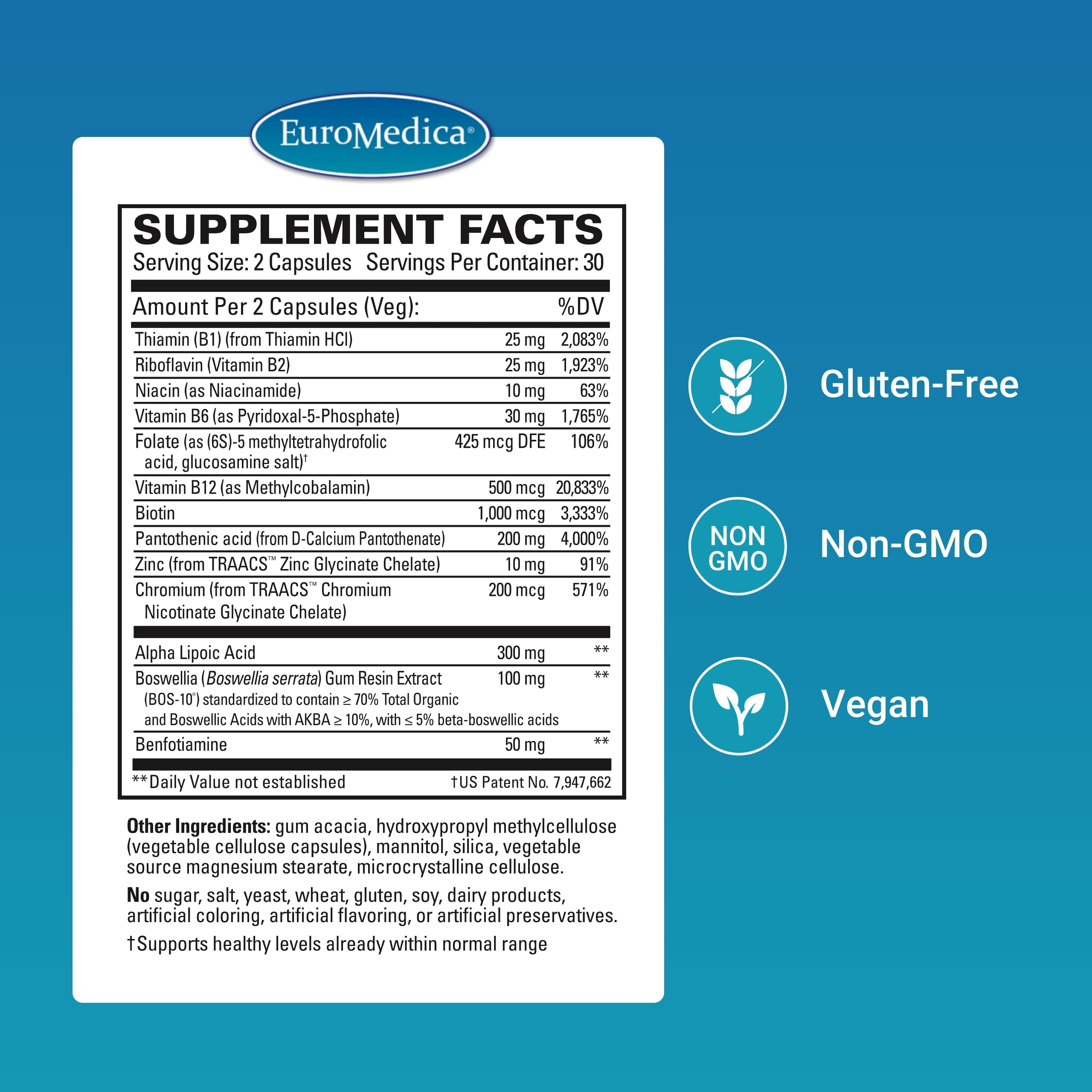 EuroMedica Nerve Complex | Bioactive Vitamin B12, Boswellia Serrata | Nerve & Circulation Support | Vegan Capsules 60