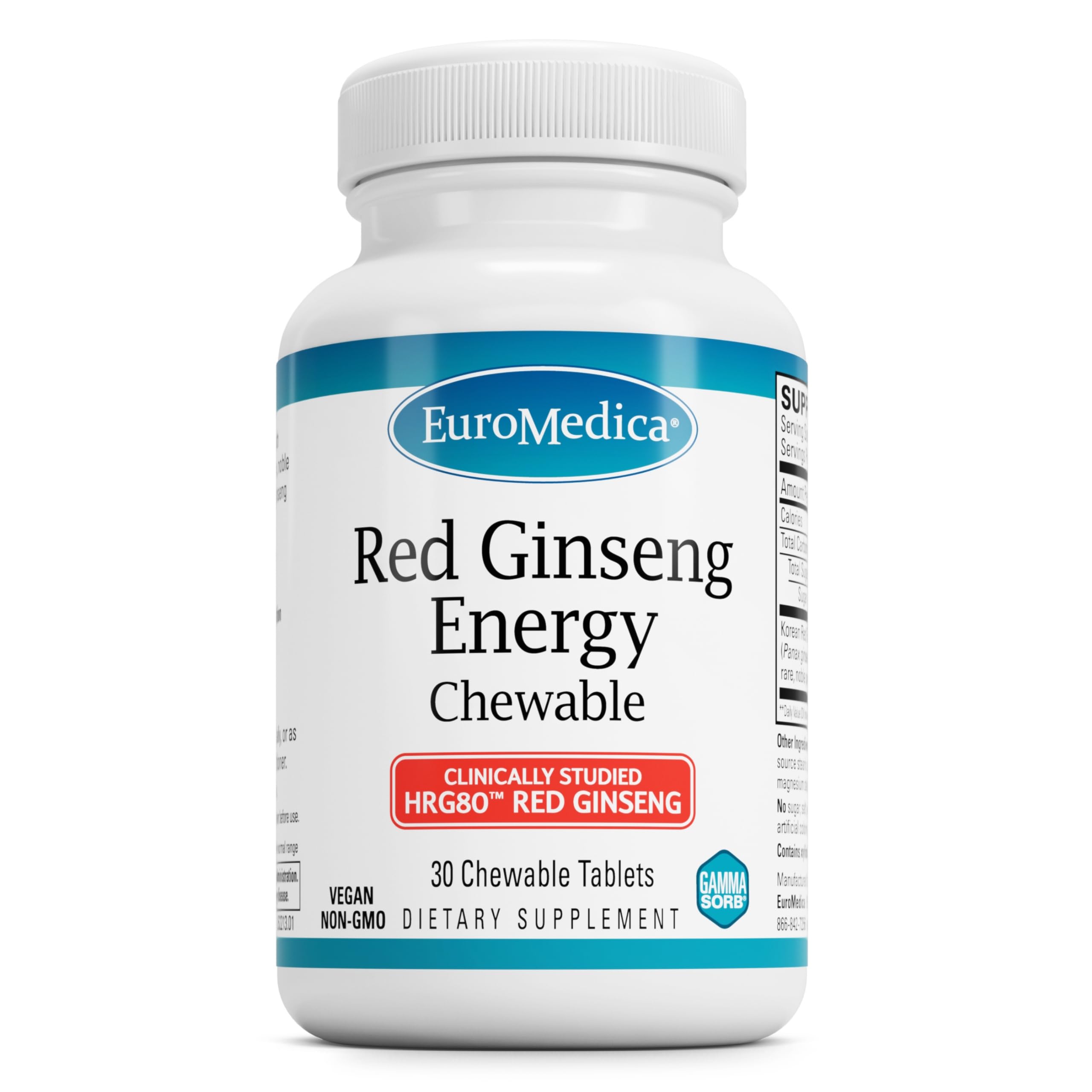 EuroMedica Red Ginseng Energy - Focus & Endurance - 30 Vegan Chewable Tablets