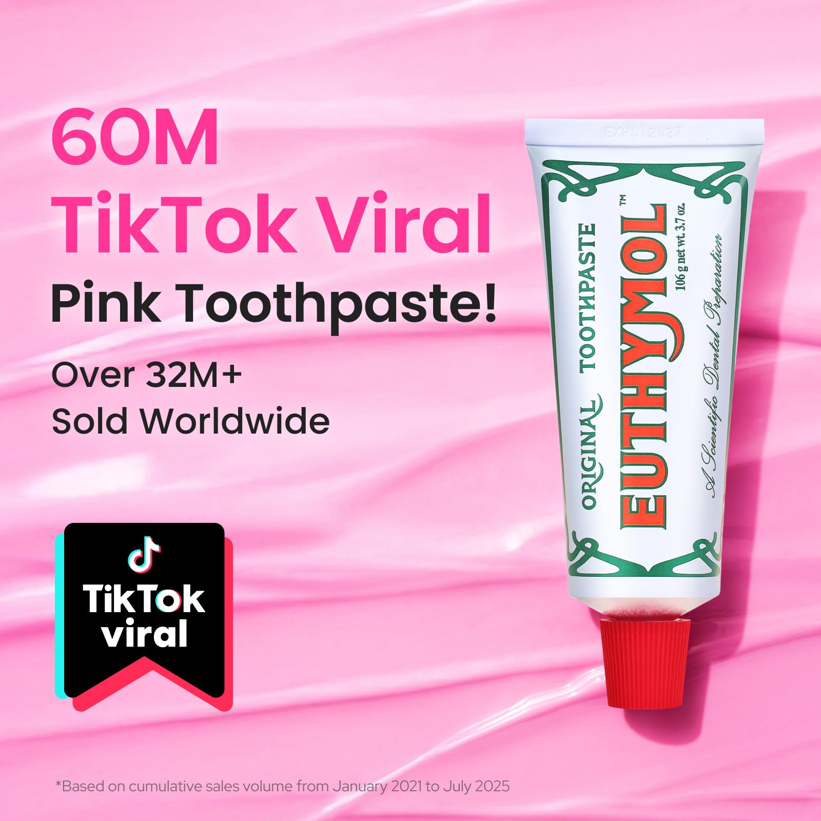 EUTHYMOL Original Pink Toothpaste – Fluoride-Free, 3.7 fl oz x2 Pack (Wintergreen Freshness)