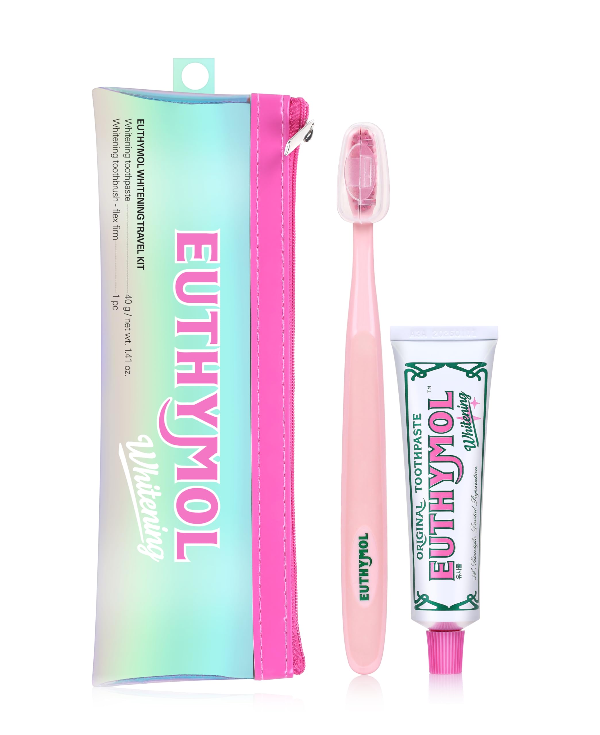 EUTHYMOL Whitening Travel Set – TSA-Friendly 1.4 oz Toothpaste + Toothbrush