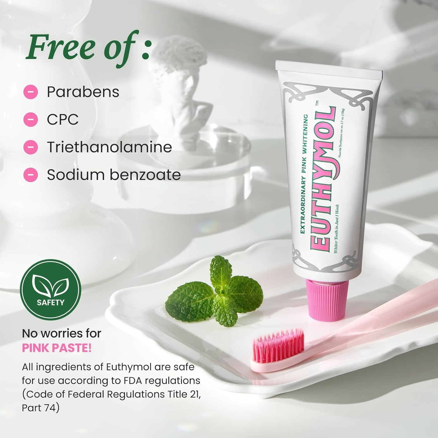 EUTHYMOL Whitening Toothpaste Pack of 2 - 3.7oz Each, Stain Removal in 2 Weeks, Fresh Breath & Cavity Protection