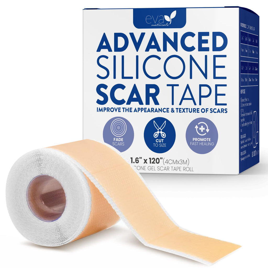 Eva Naturals Medical Grade Silicone Scar Tape 1.6in x 120in - Reusable Sheets for C-Section, Surgical, Keloid & Burn Scars