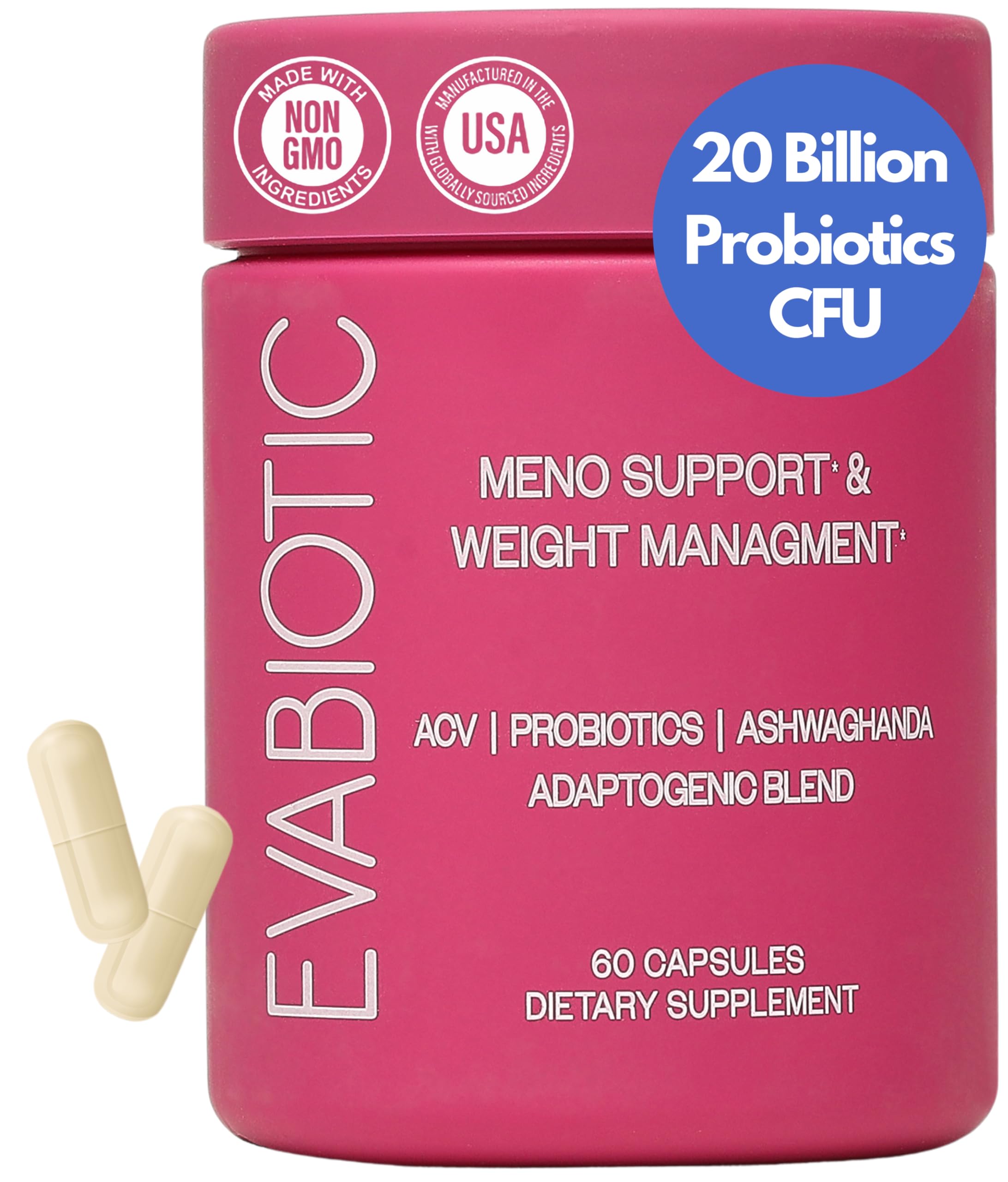 Complete Menopause Vitamins by EVABIOTIC – Vegan, Non-GMO Formula for Hot Flashes, Weight Management & Mood Support