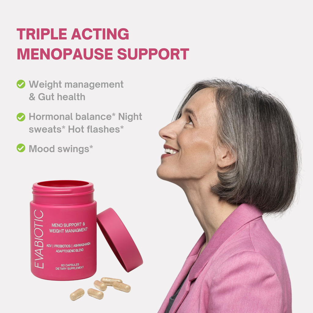 Complete Menopause Vitamins by EVABIOTIC – Vegan, Non-GMO Formula for Hot Flashes, Weight Management & Mood Support