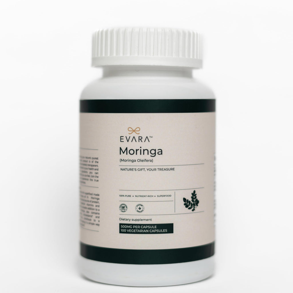 EVARA Moringa Capsules 500mg – Organic Green Superfood (100 Count)