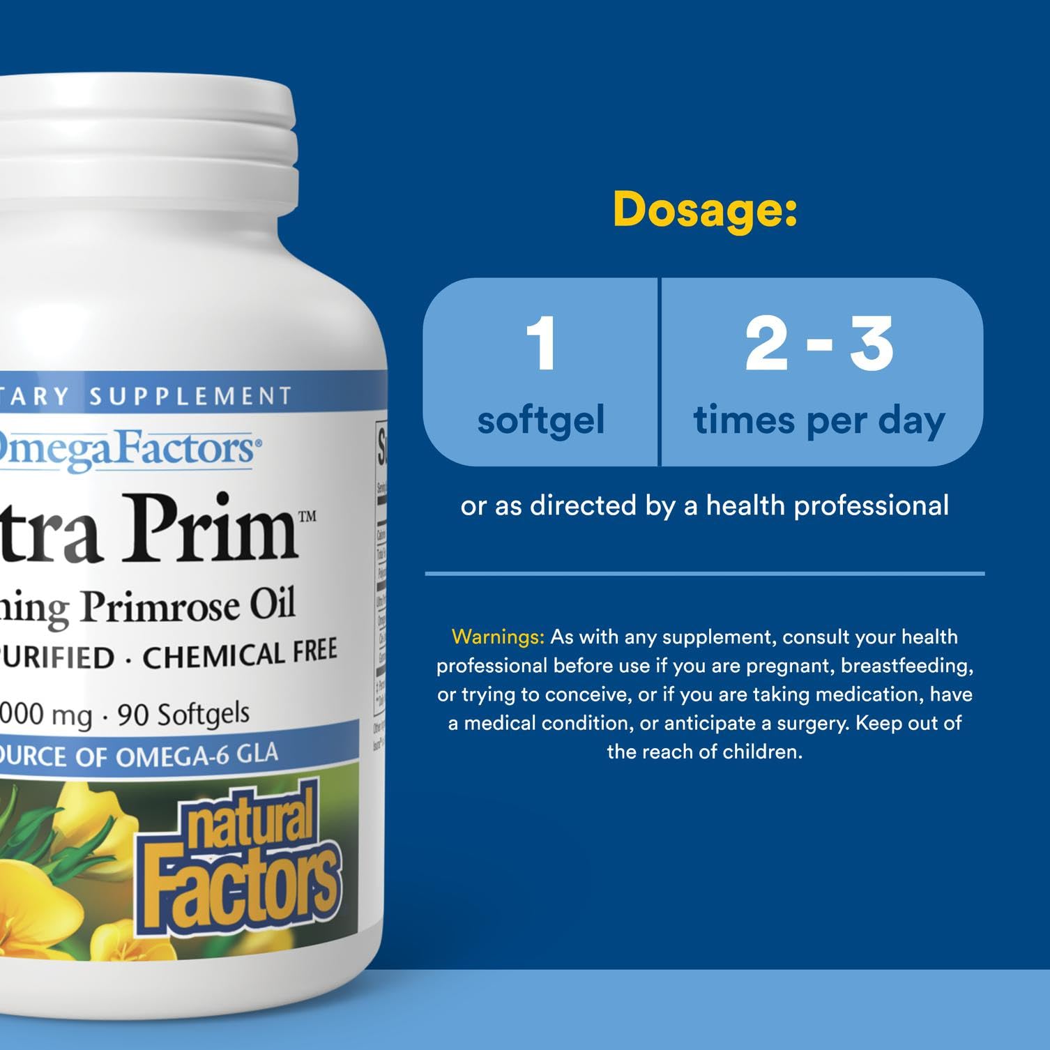Natural Factors Ultra Prim Evening Primrose Oil 1000mg – PMS Support, 90 Softgels